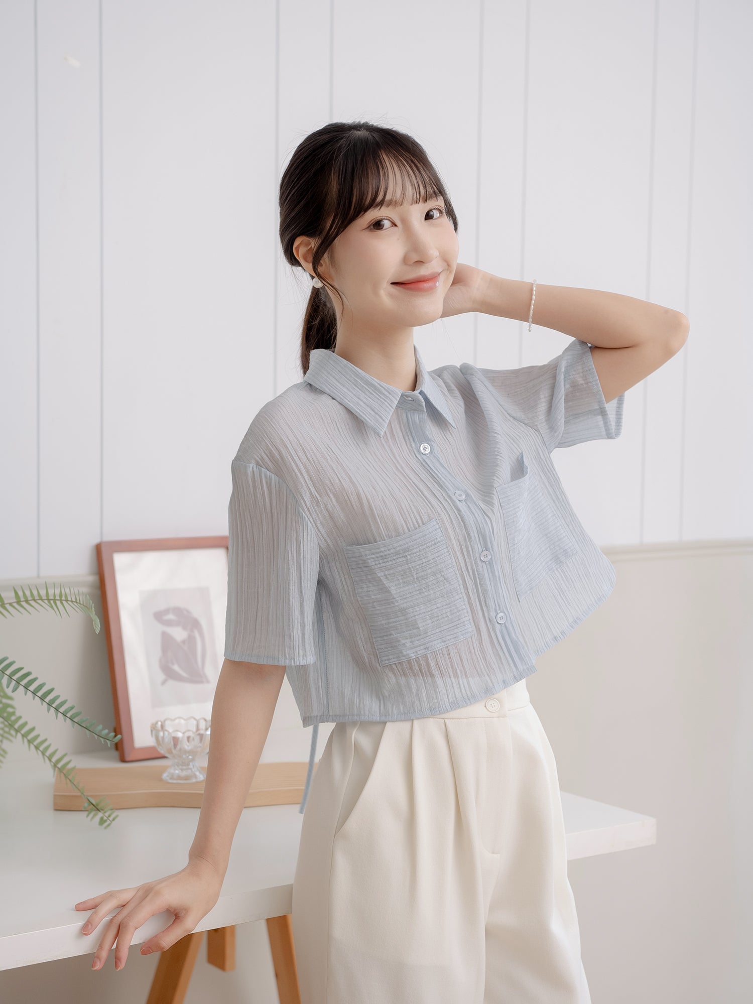 Cropped Pocket Stripe Shirt
