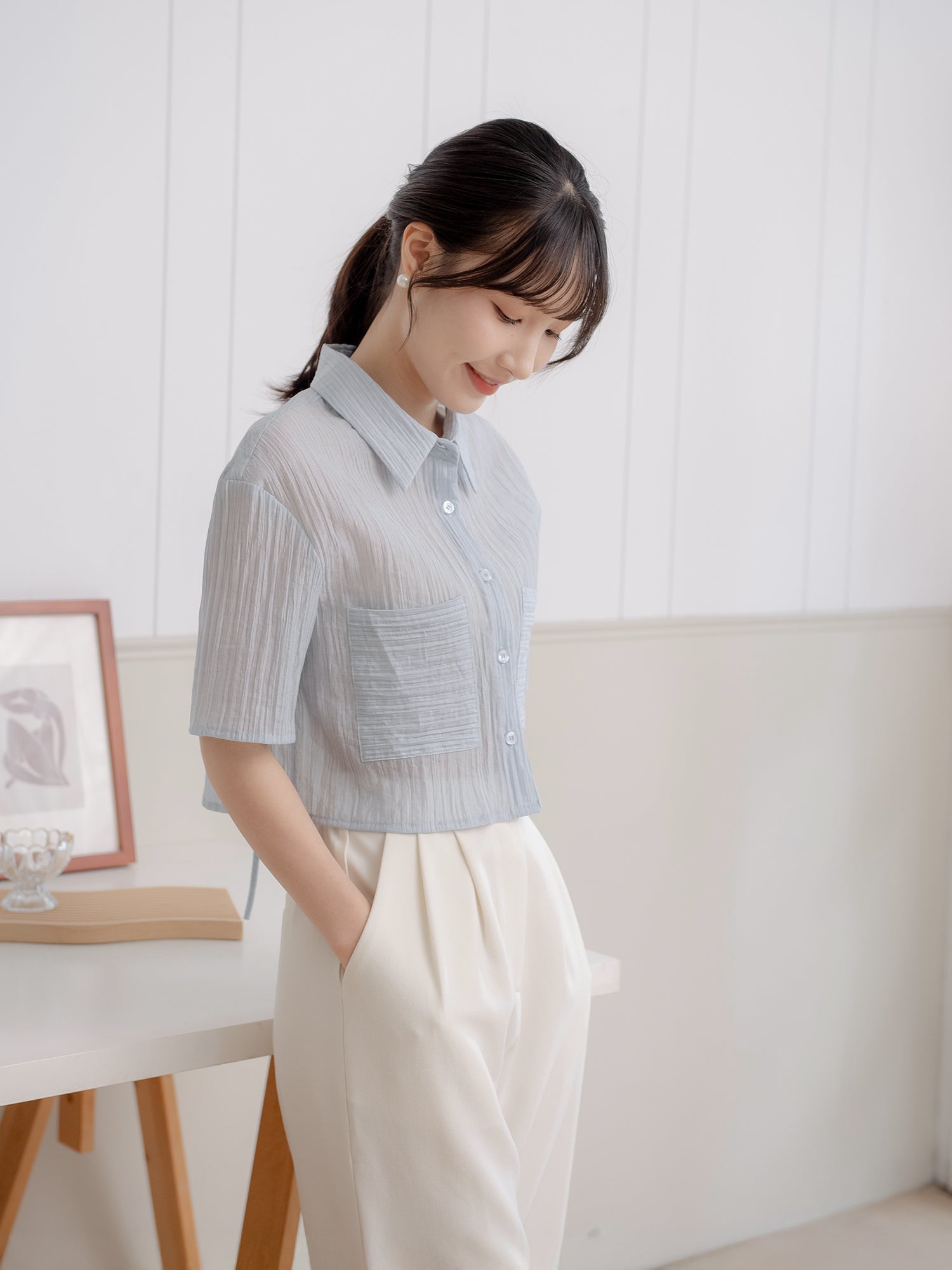 Cropped Pocket Stripe Shirt