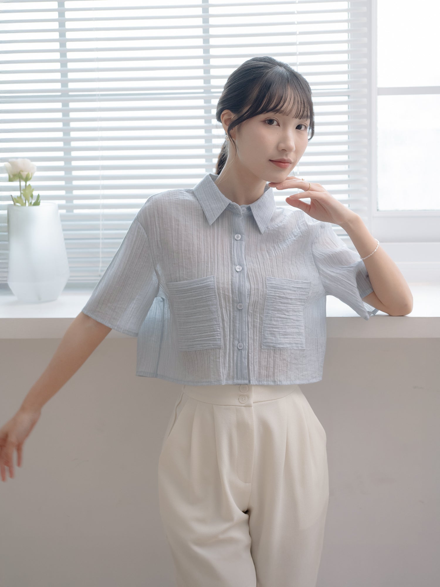 Cropped Pocket Stripe Shirt