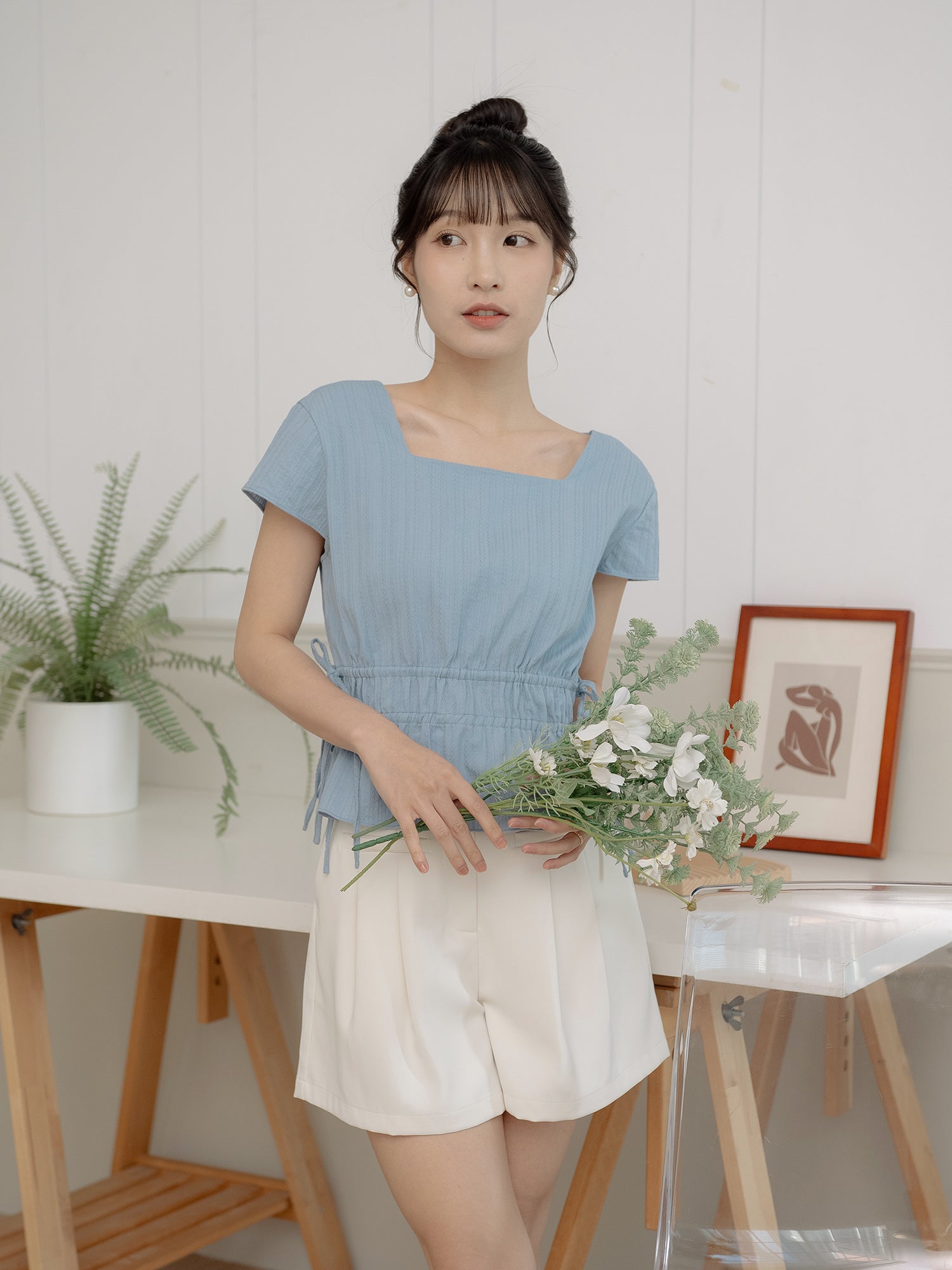 Square Neck Tie Waist Top