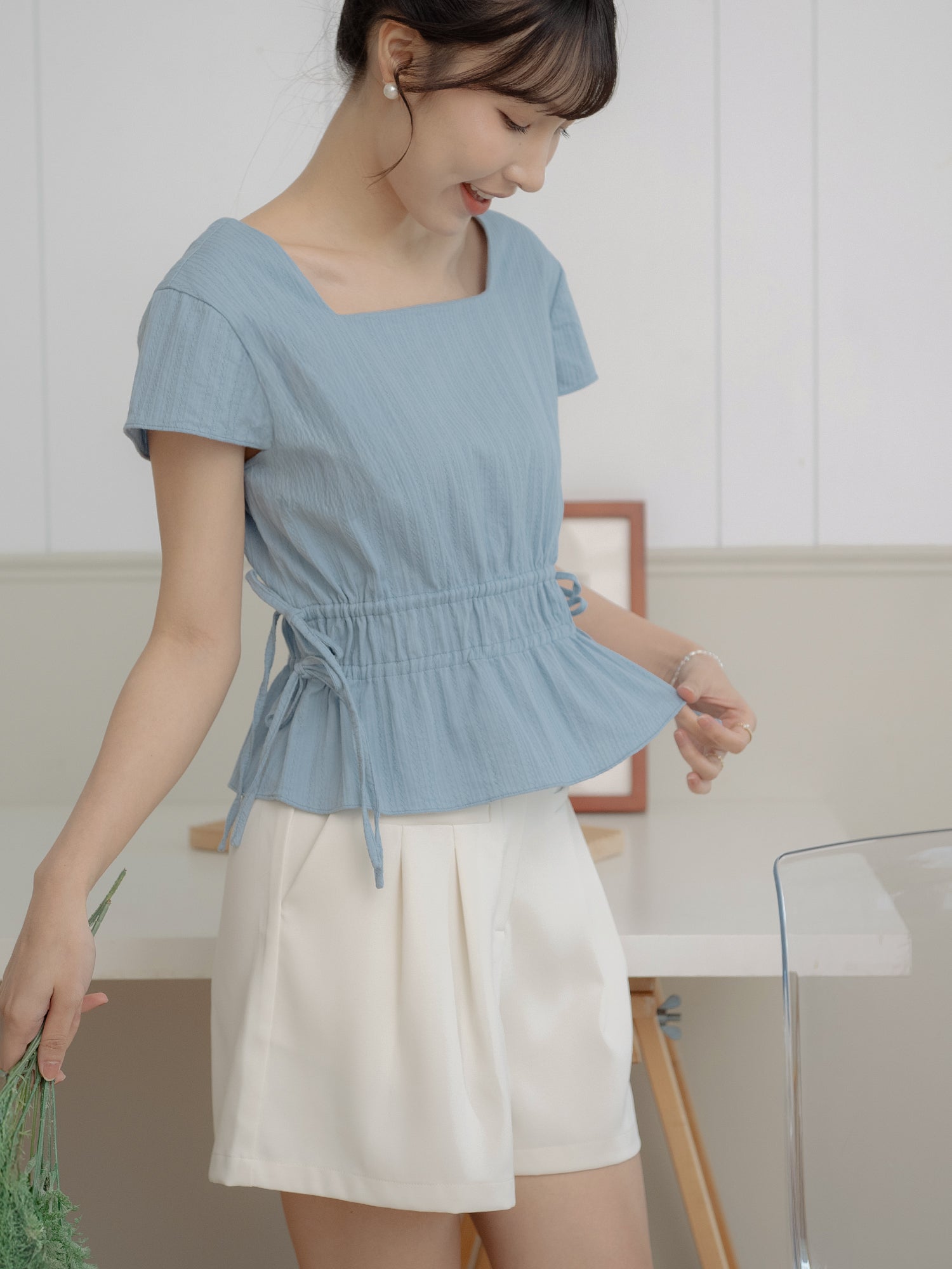 Square Neck Tie Waist Top