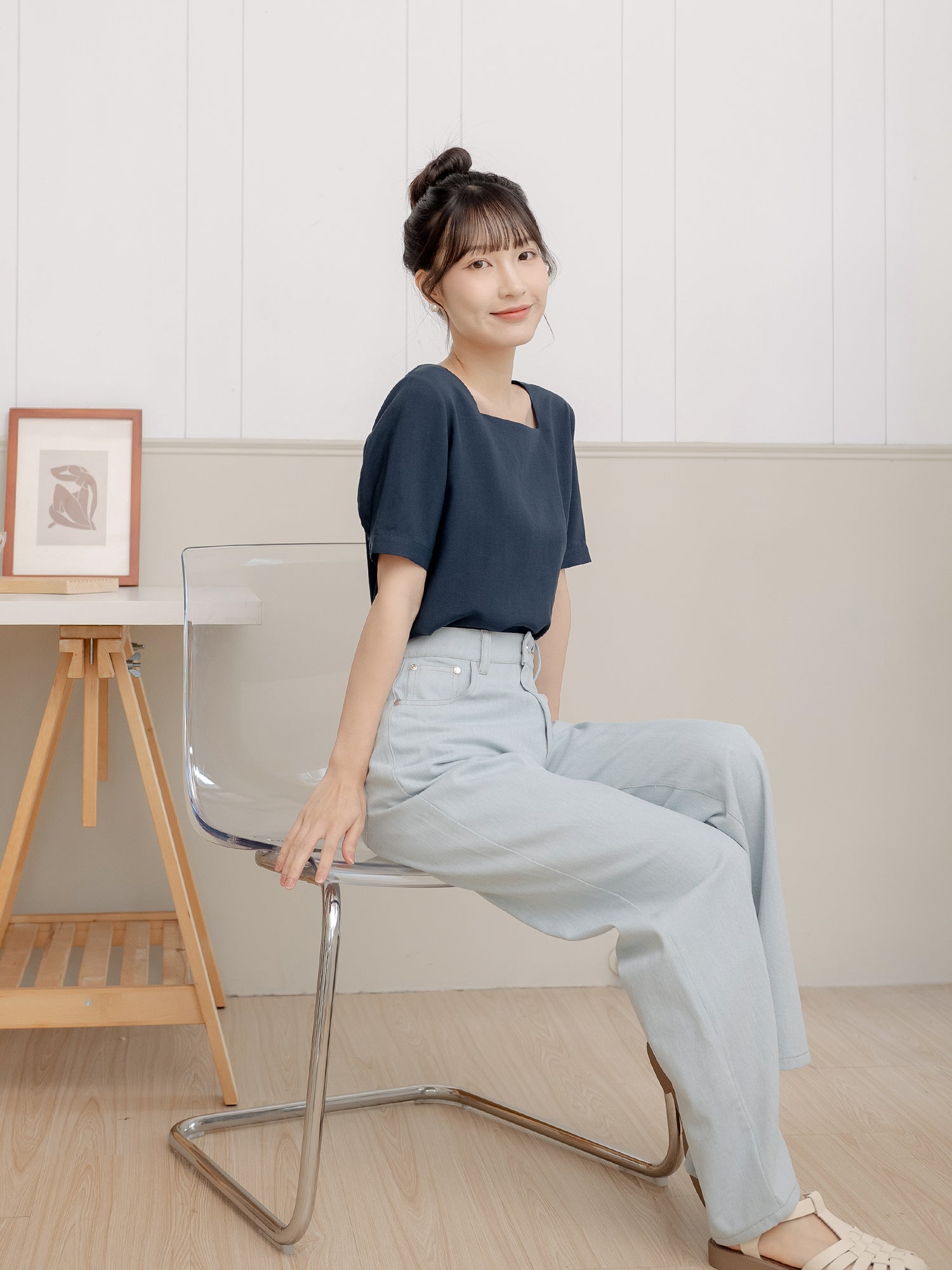 Back-Detailed Square Neck Top