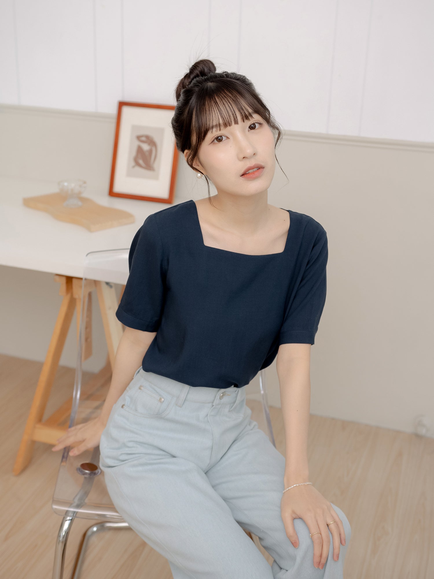 Back-Detailed Square Neck Top