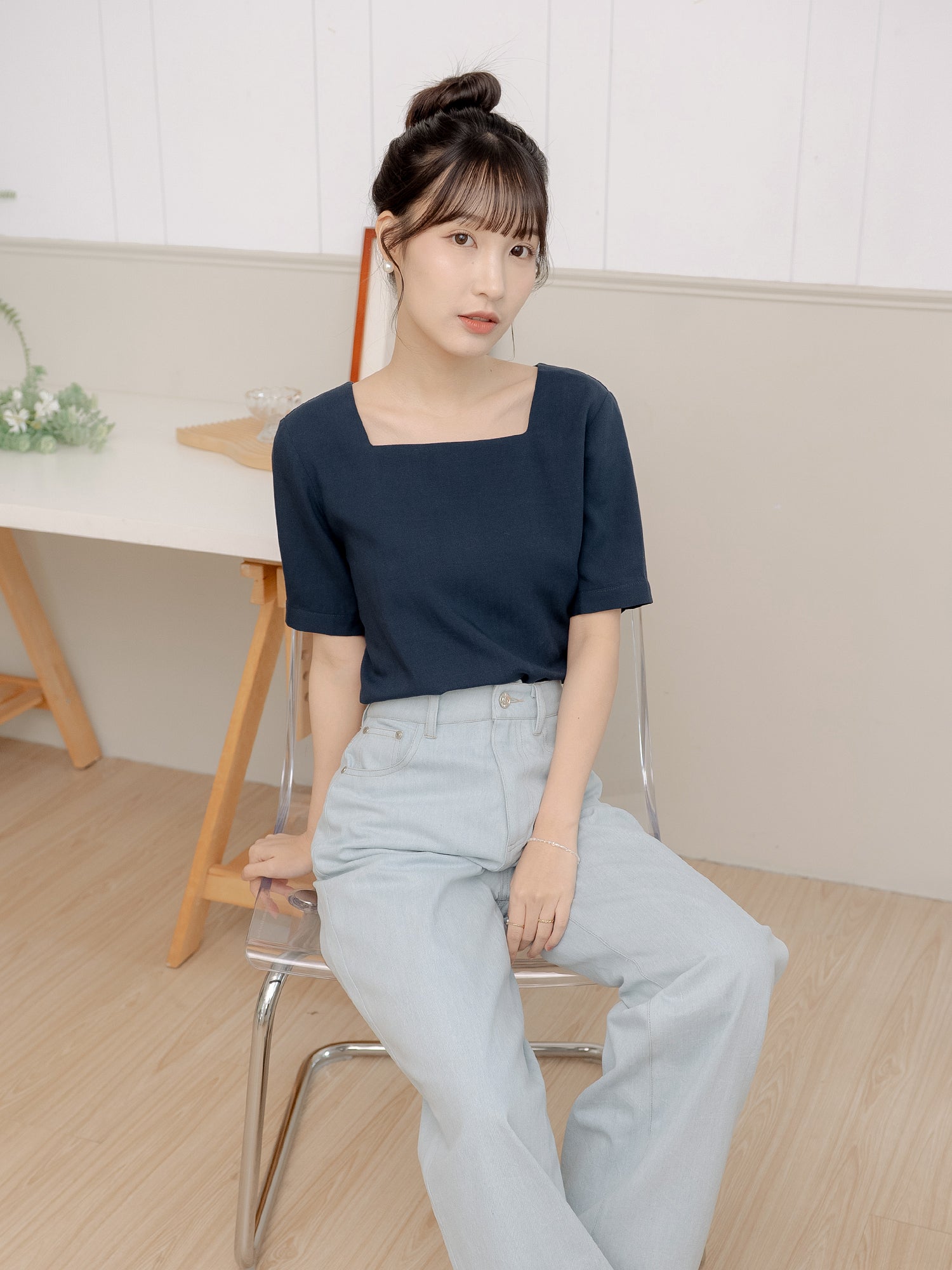 Back-Detailed Square Neck Top
