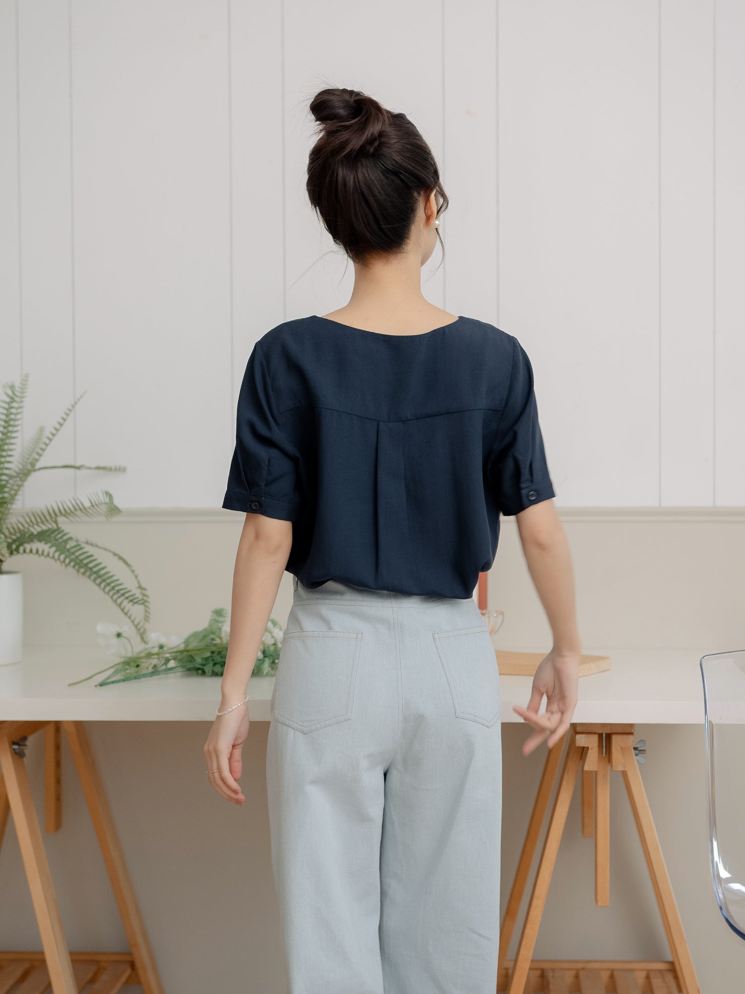 Back-Detailed Square Neck Top