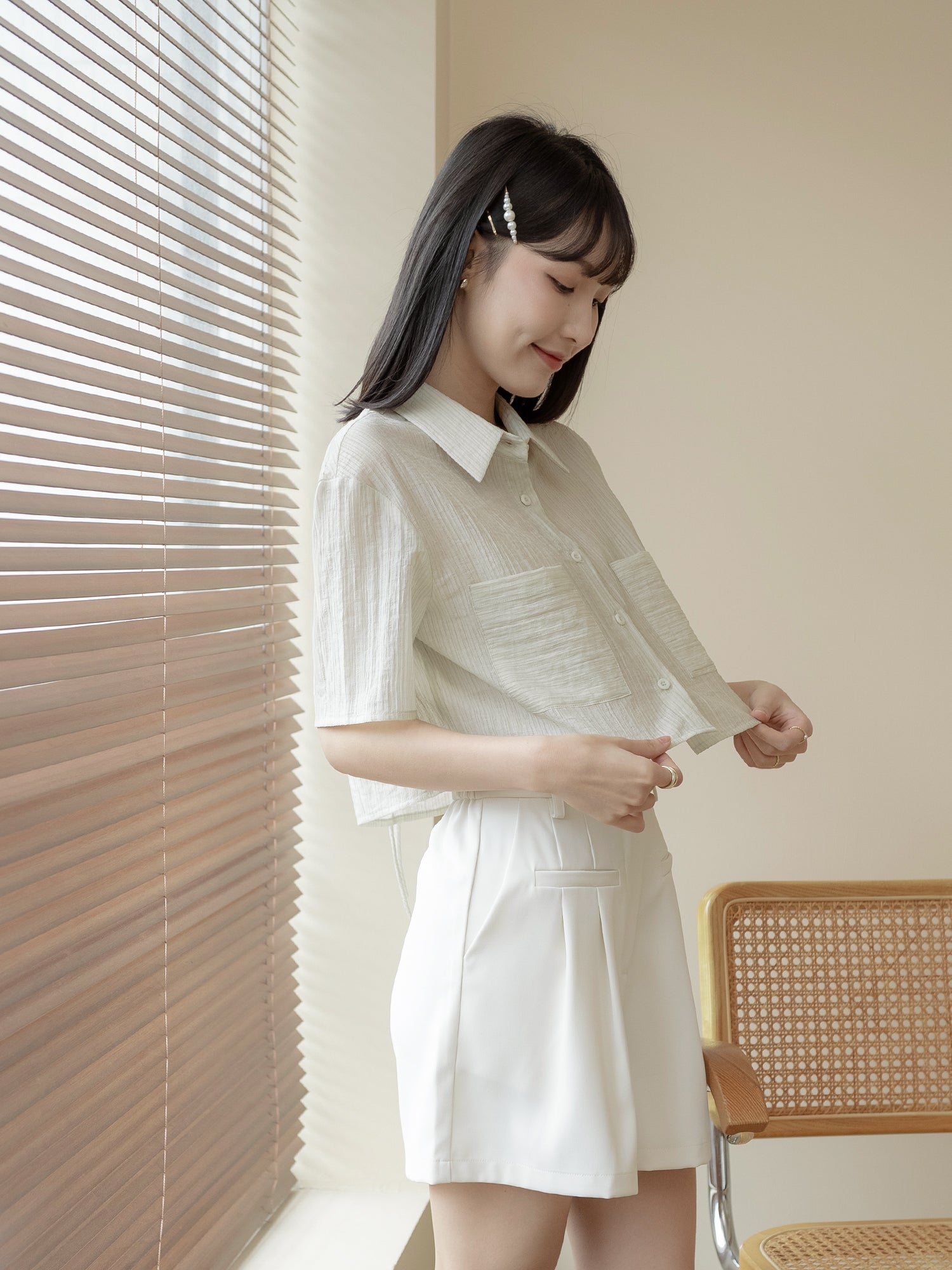 Cropped Pocket Stripe Shirt