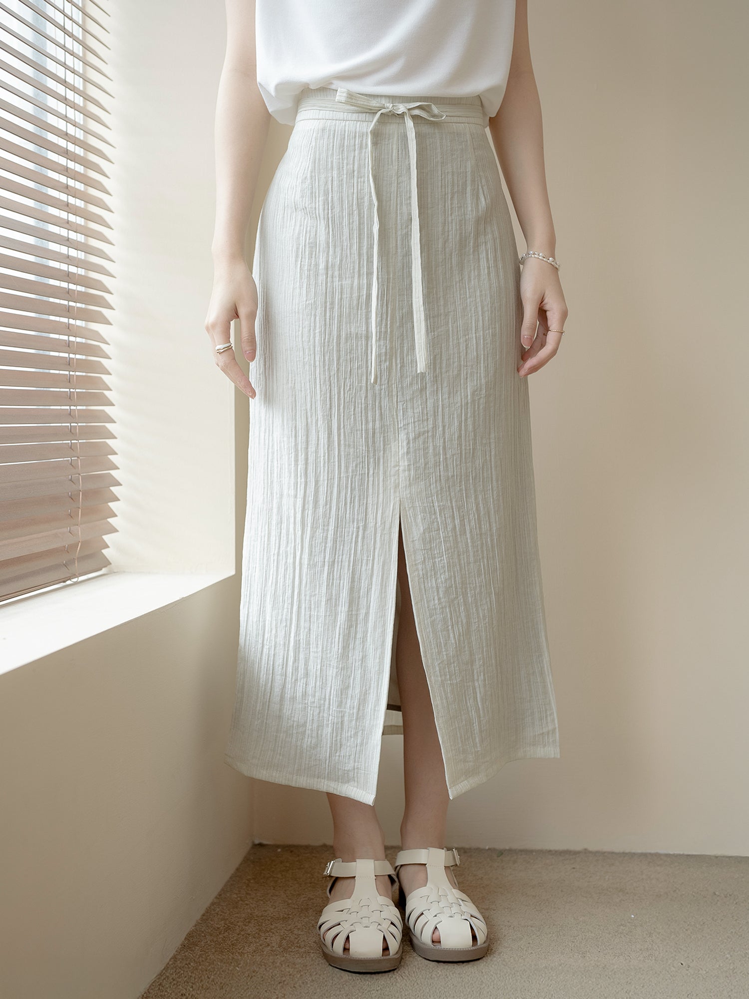 Striped Tie Waist Skirt