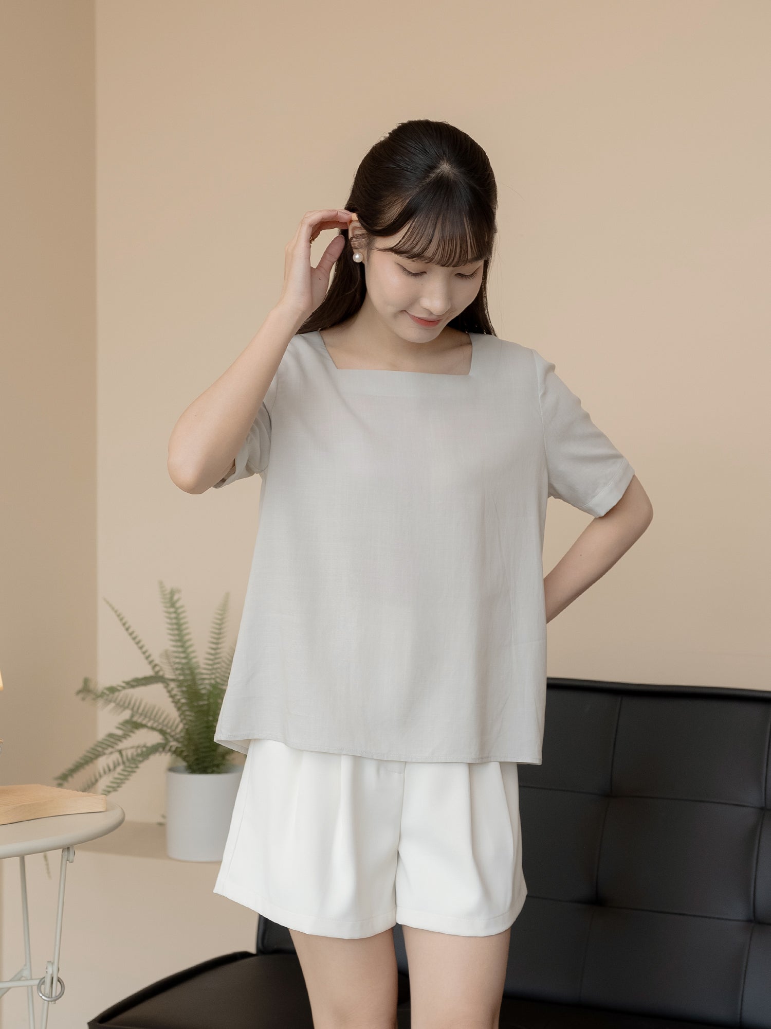 Back-Detailed Square Neck Top