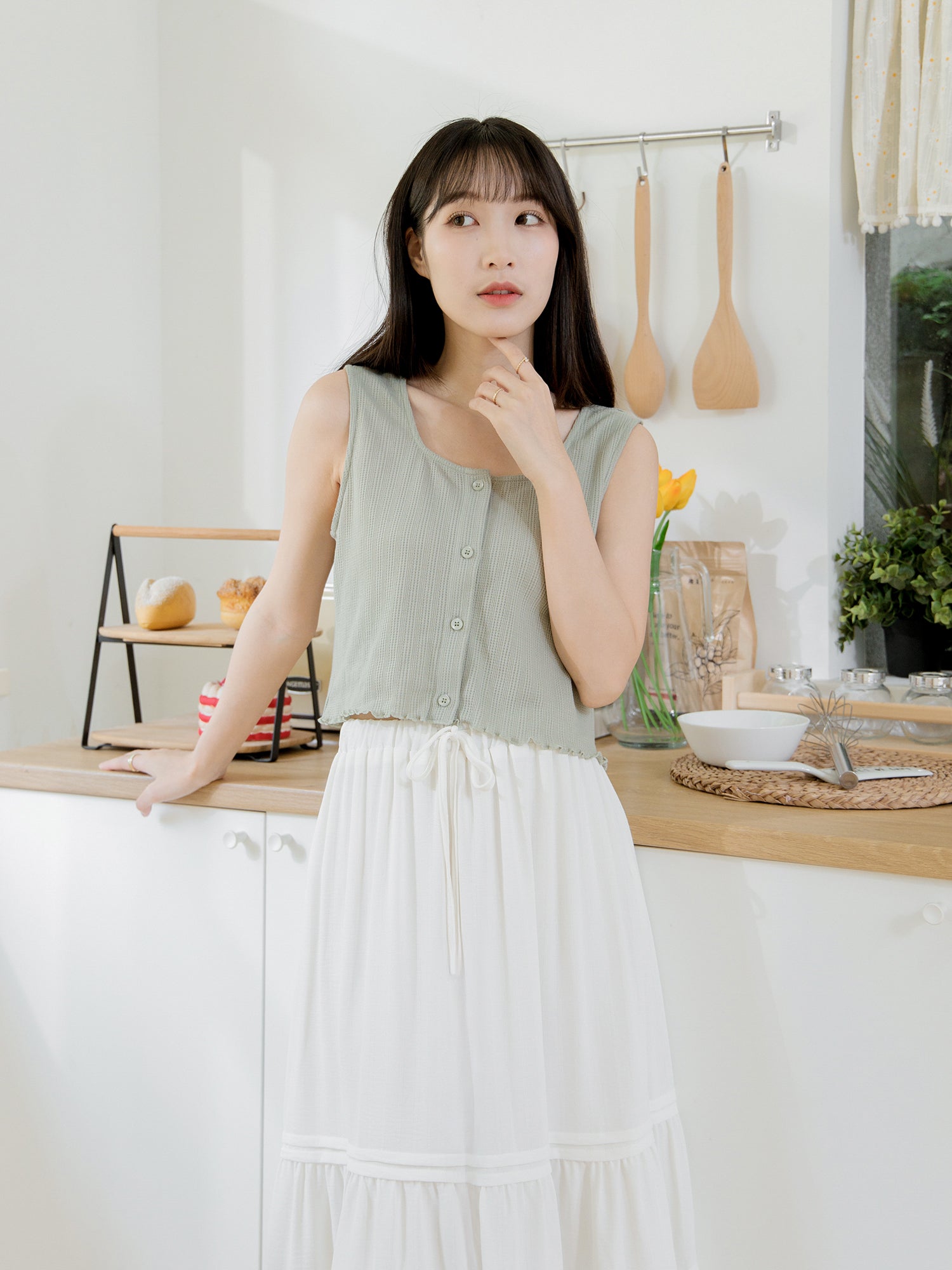 Lace Pintuck Long Skirt