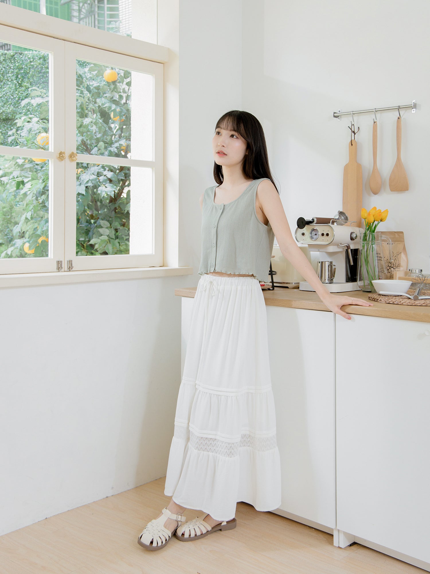Lace Pintuck Long Skirt
