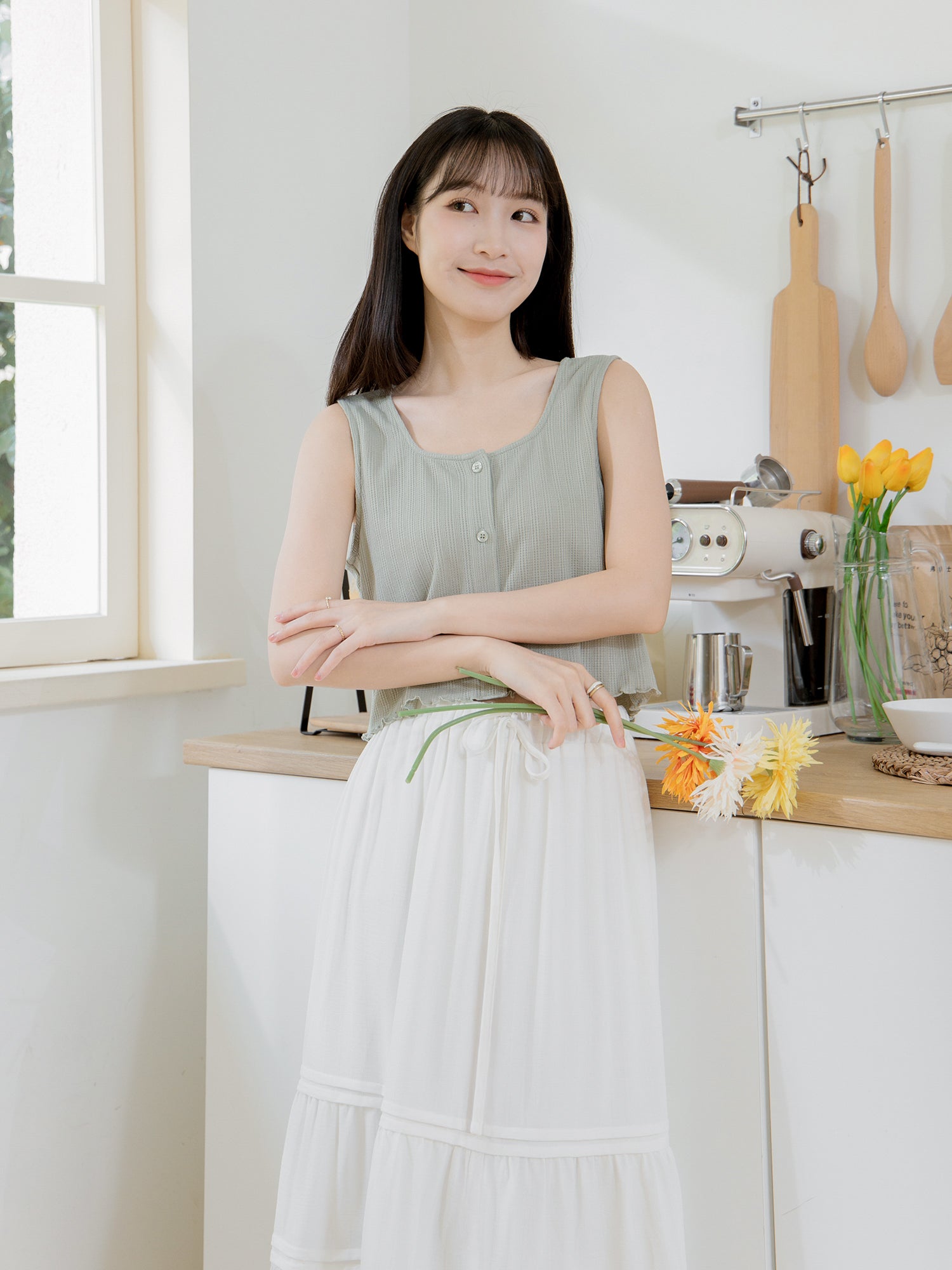 Lace Pintuck Long Skirt