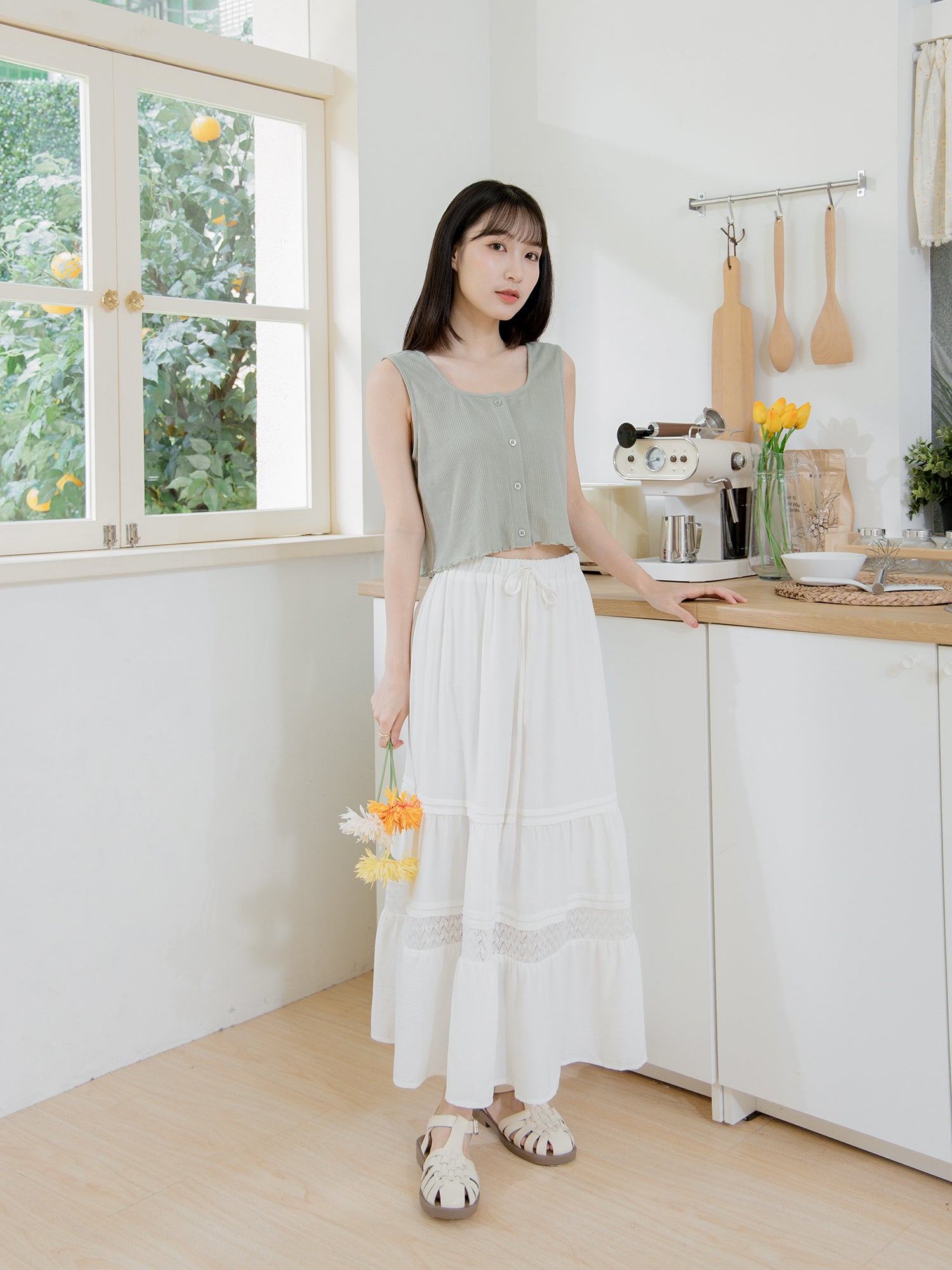 Lace Pintuck Long Skirt