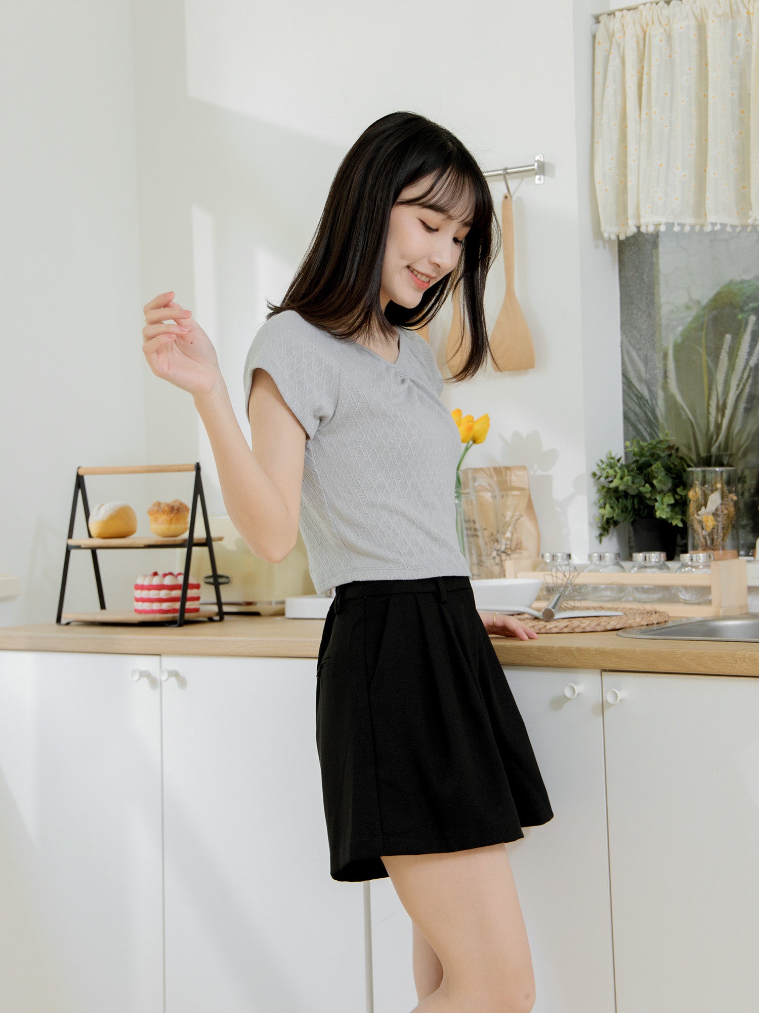 Gather Front Cap Sleeve Top