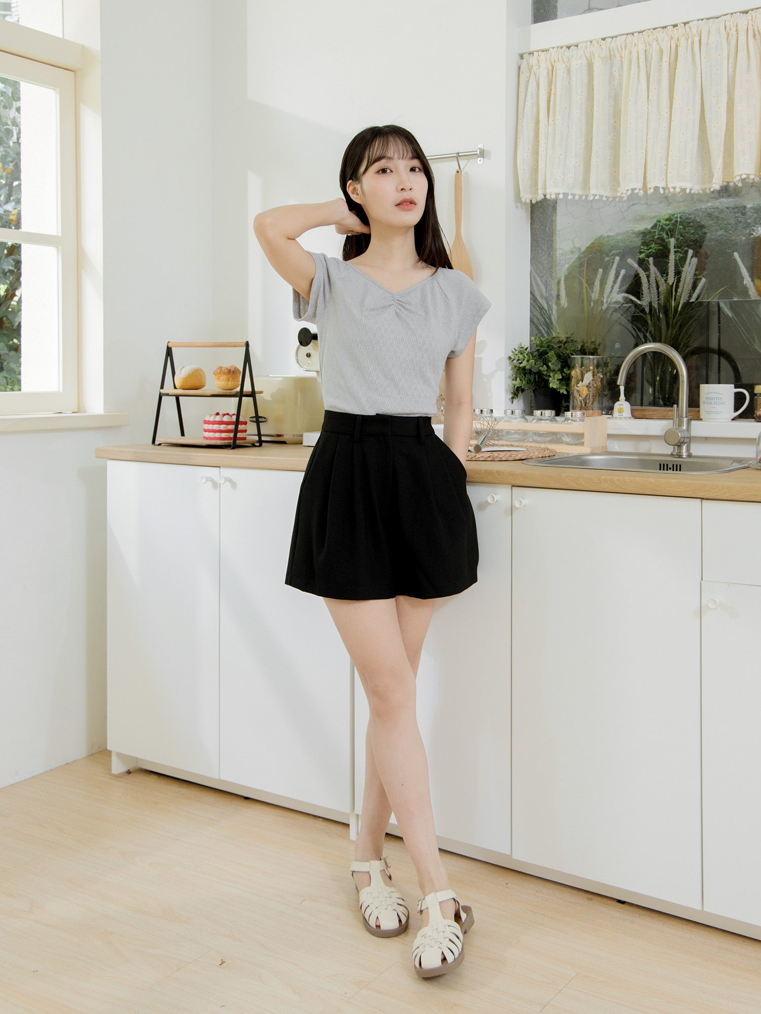 Gather Front Cap Sleeve Top