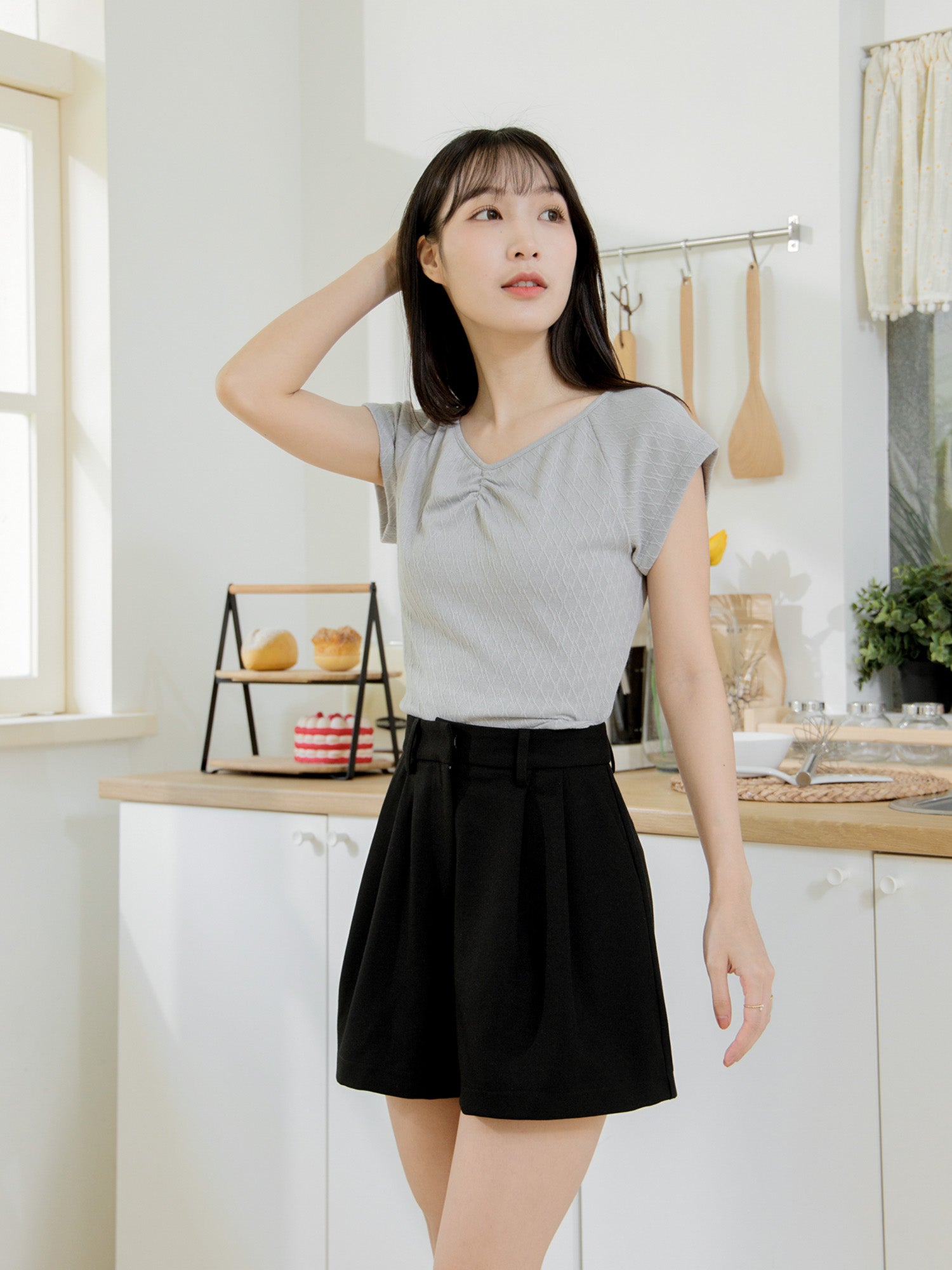 Gather Front Cap Sleeve Top