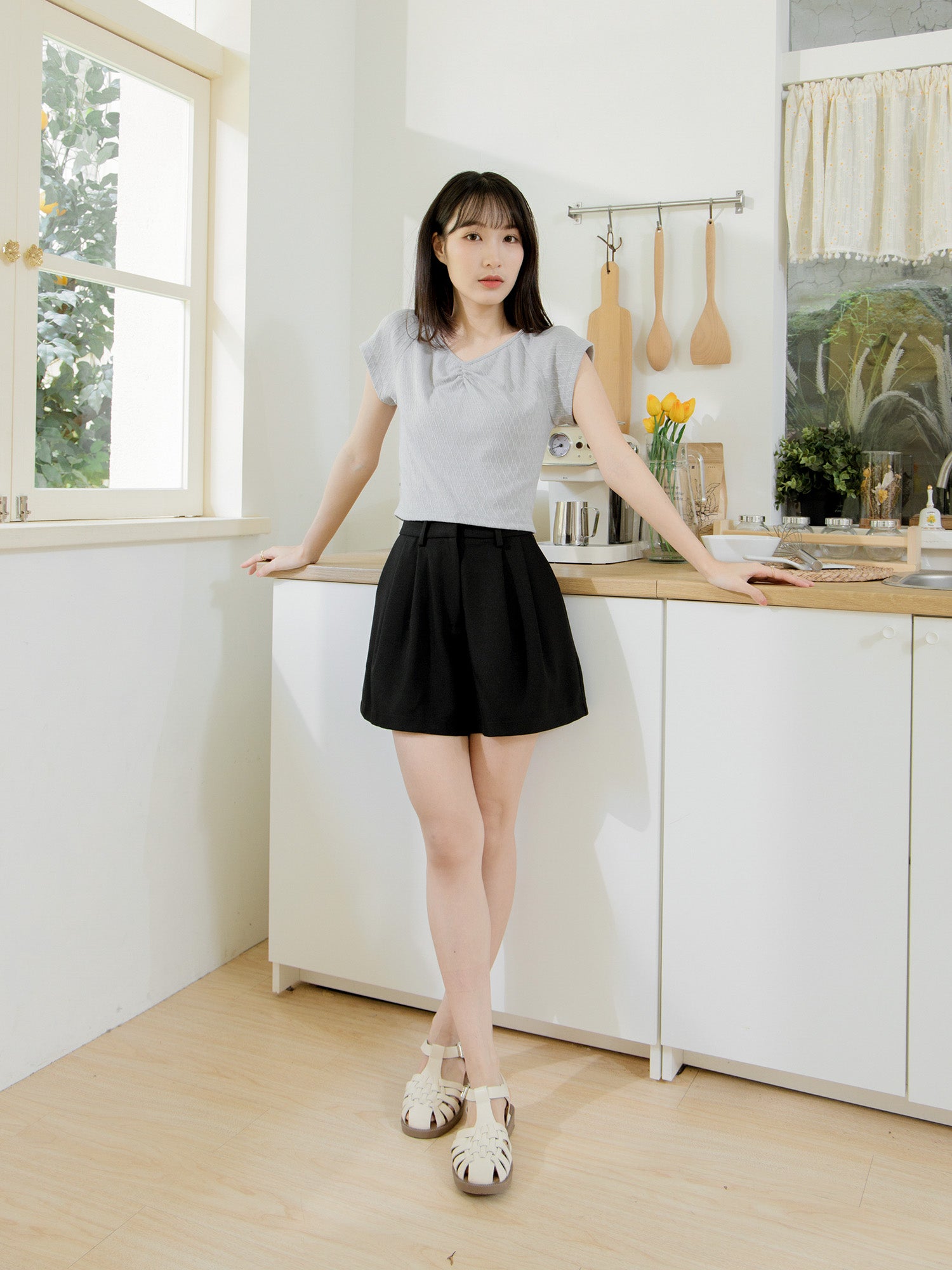 Gather Front Cap Sleeve Top
