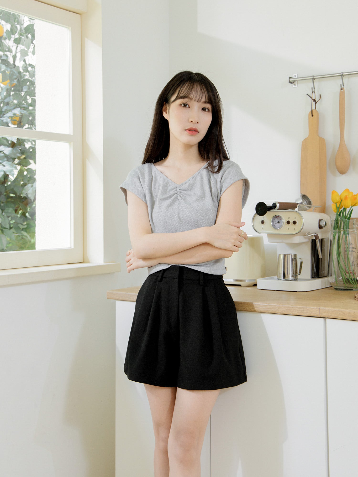 Front-Gathered Cap Sleeve Top