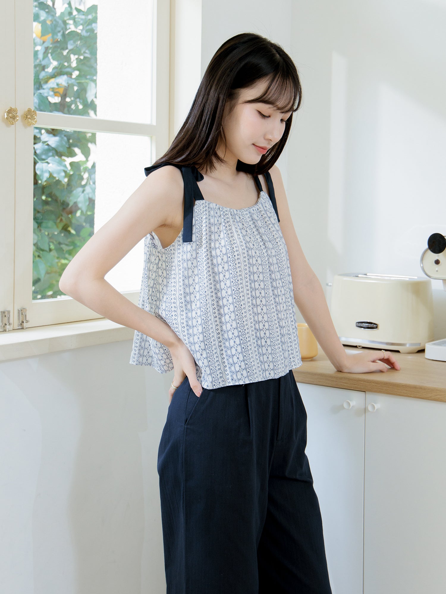 Printed Tie-Shoulder Cami Top