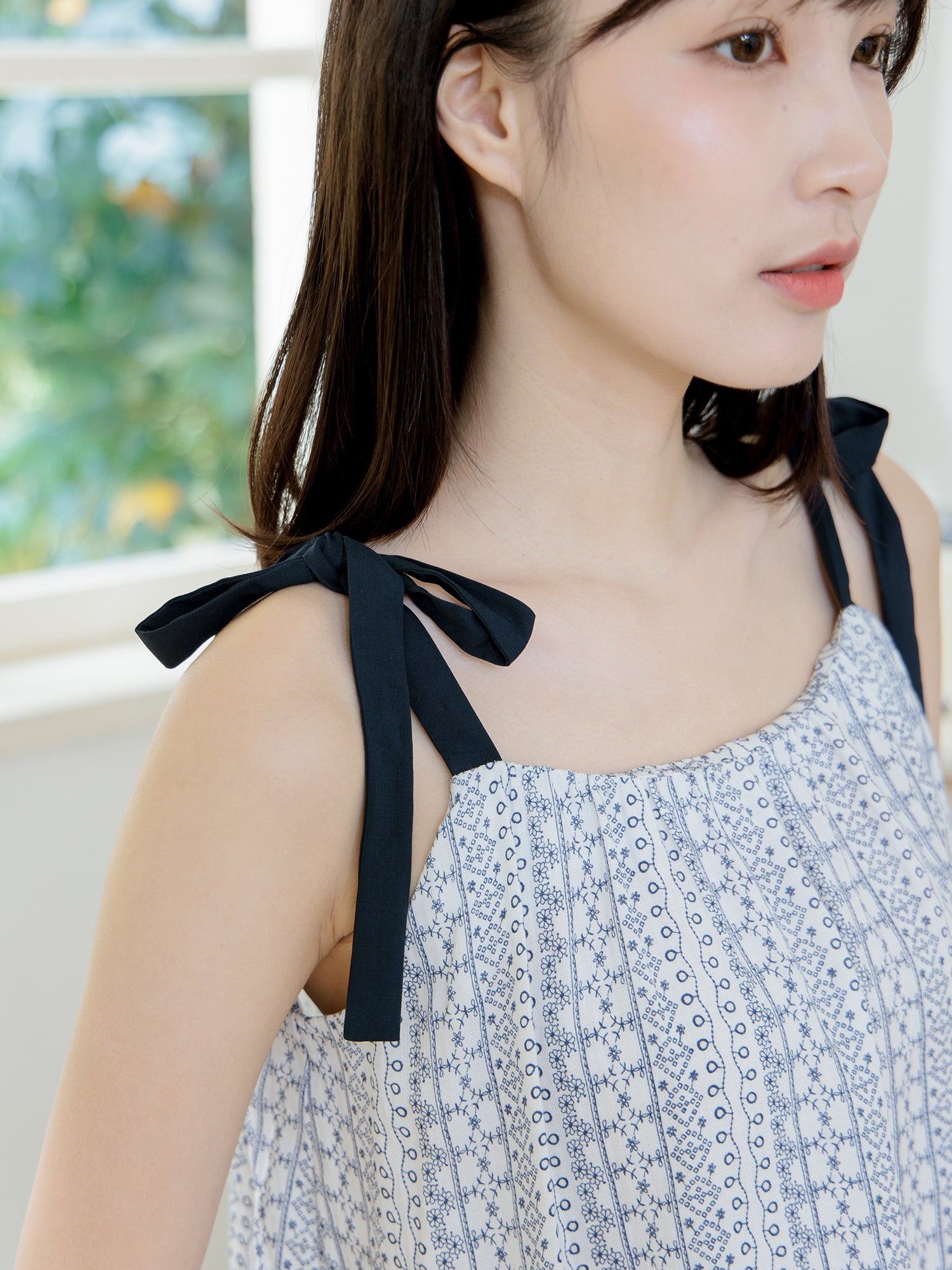 Printed Tie-Shoulder Cami Top