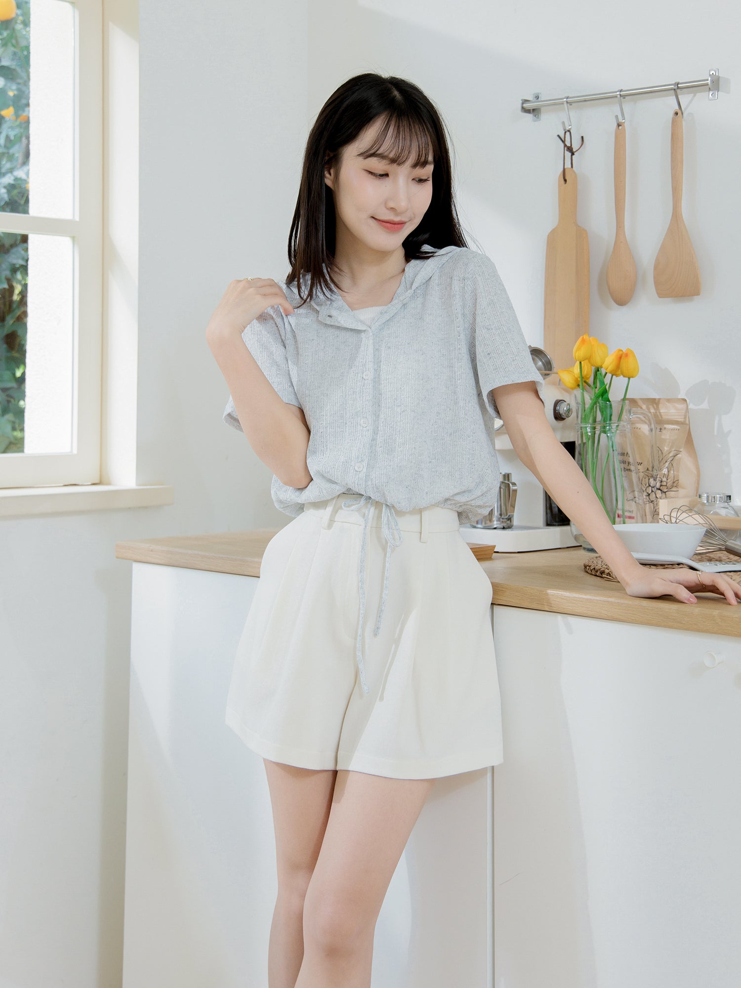 Crochet Hooded Tie Waist Top