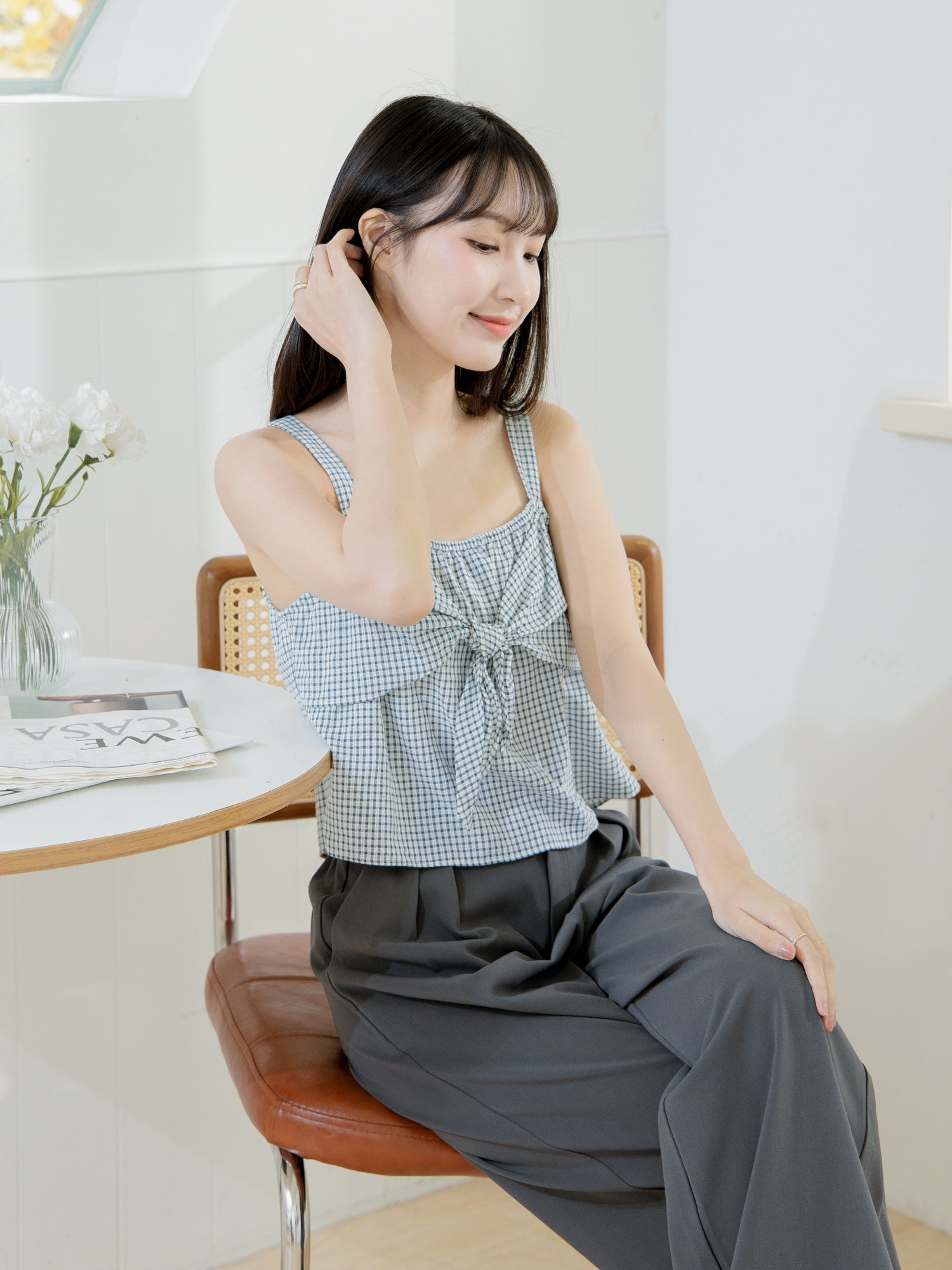 Tie Front Checker Top