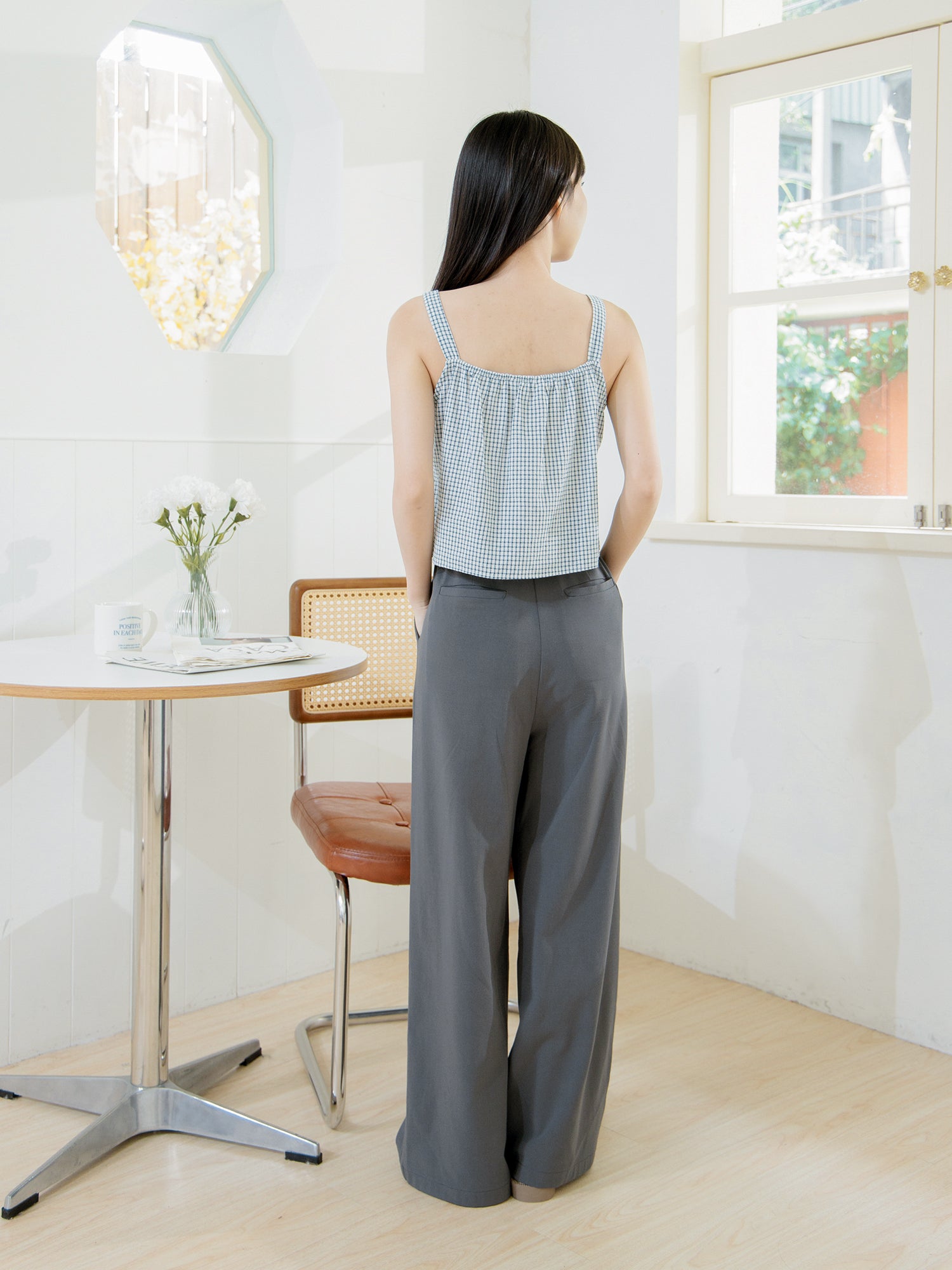 Tie Front Checker Top