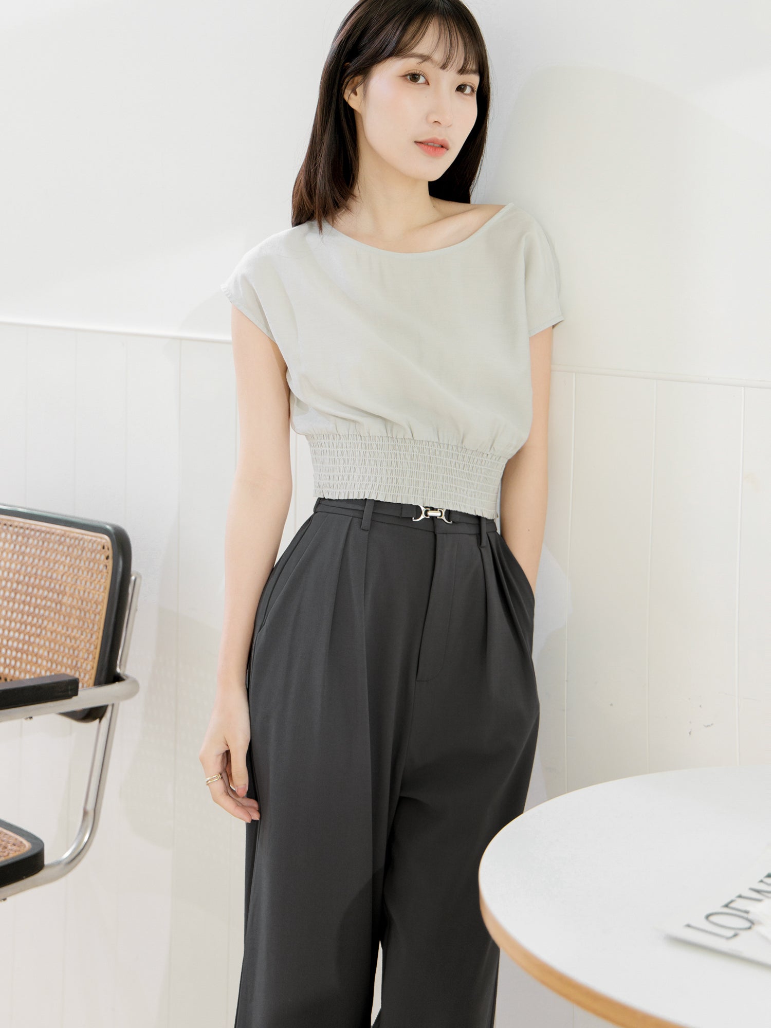 Metallic Buckled Pleated Pants
