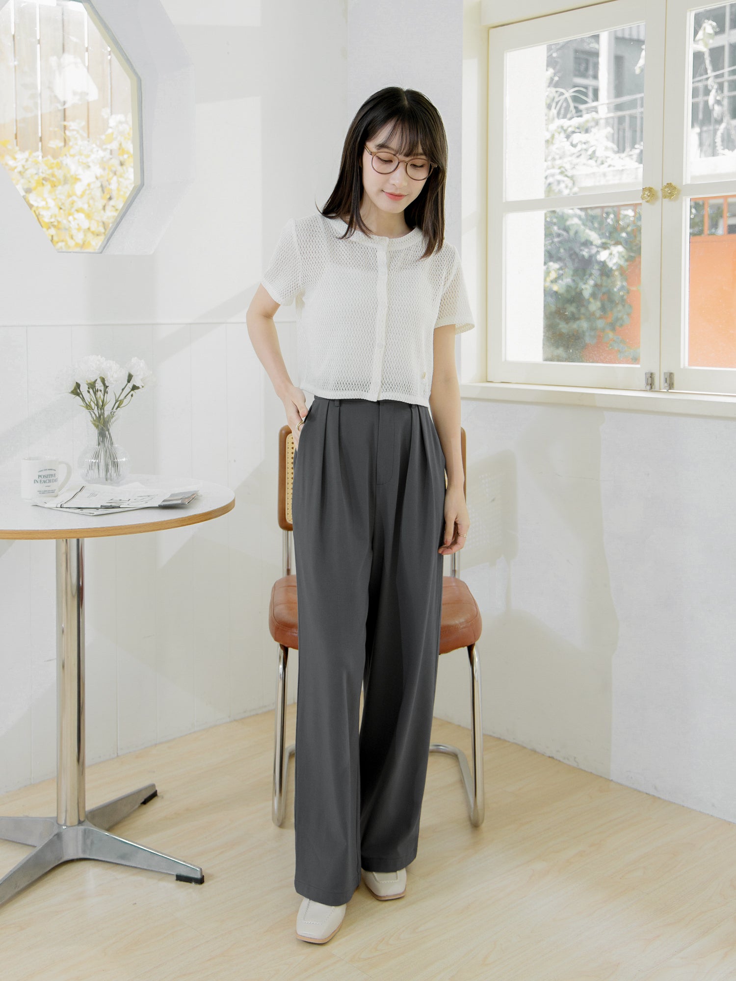Metallic Buckled Pleated Pants