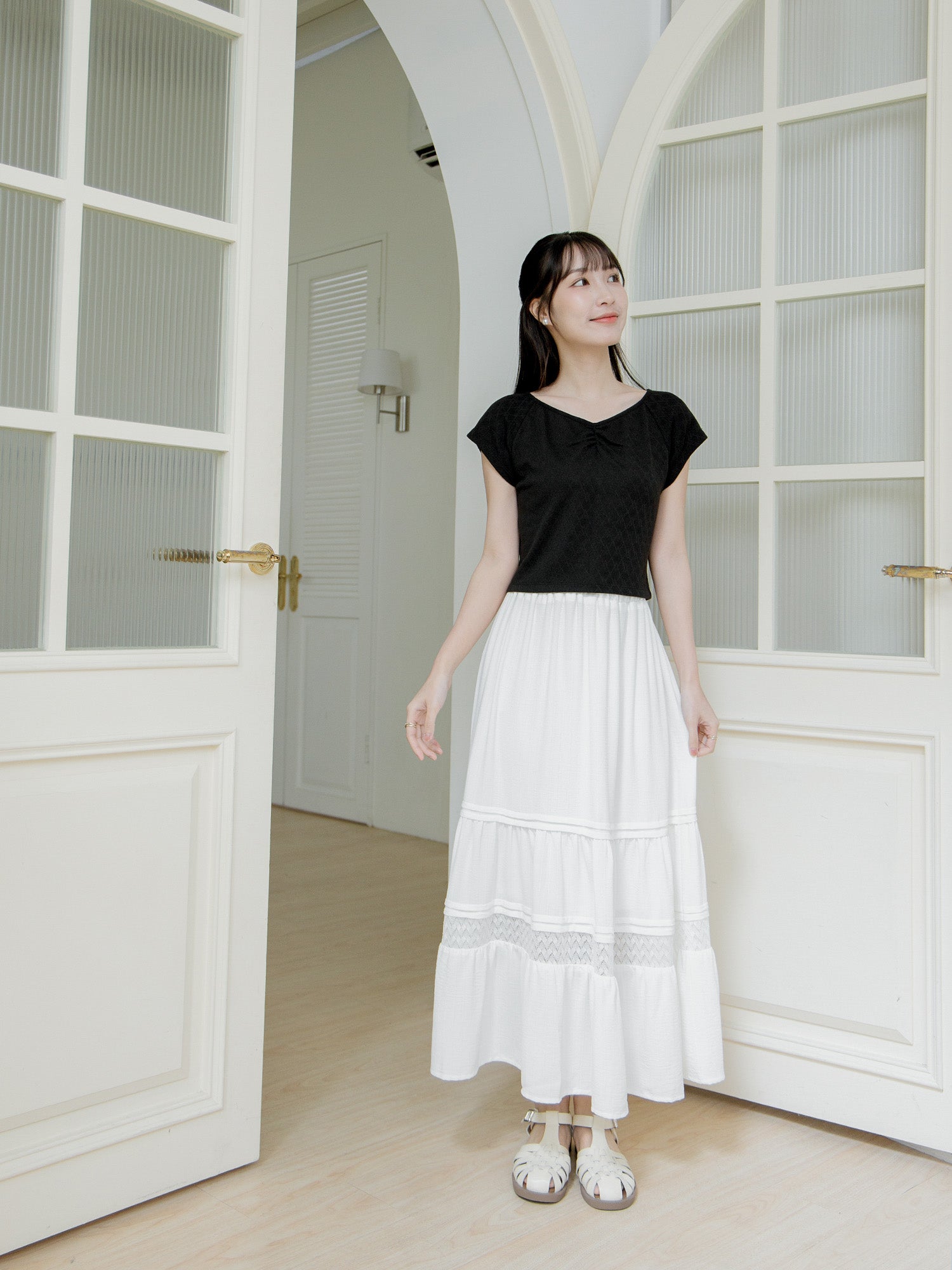 Gather Front Cap Sleeve Top