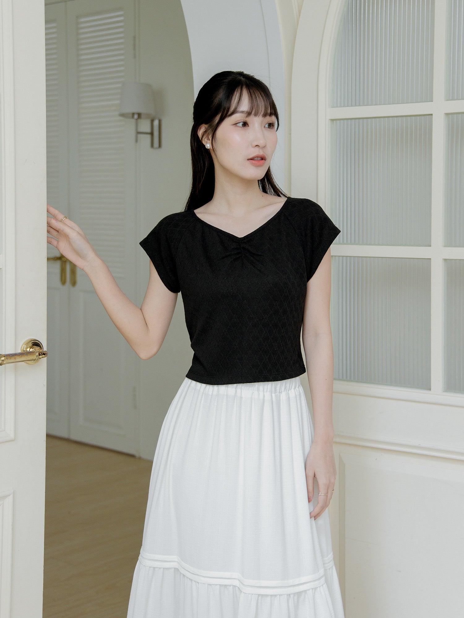 Gather Front Cap Sleeve Top