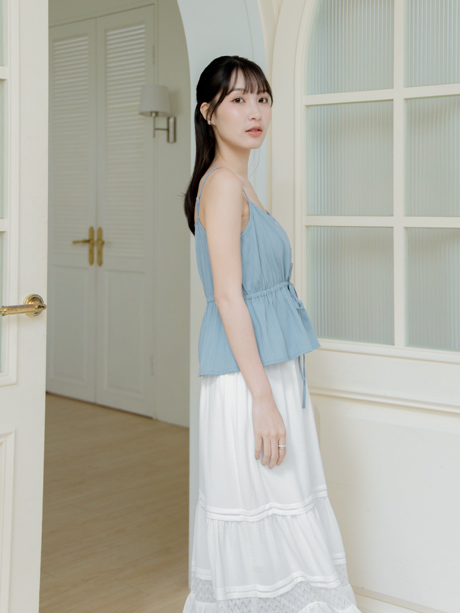 Buttoned Tie Waist Cami Top