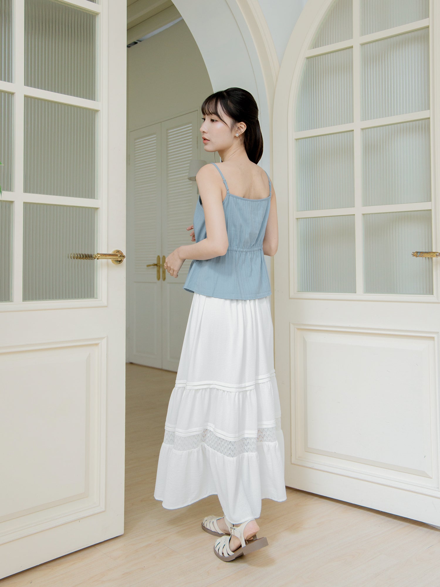 Buttoned Tie Waist Cami Top
