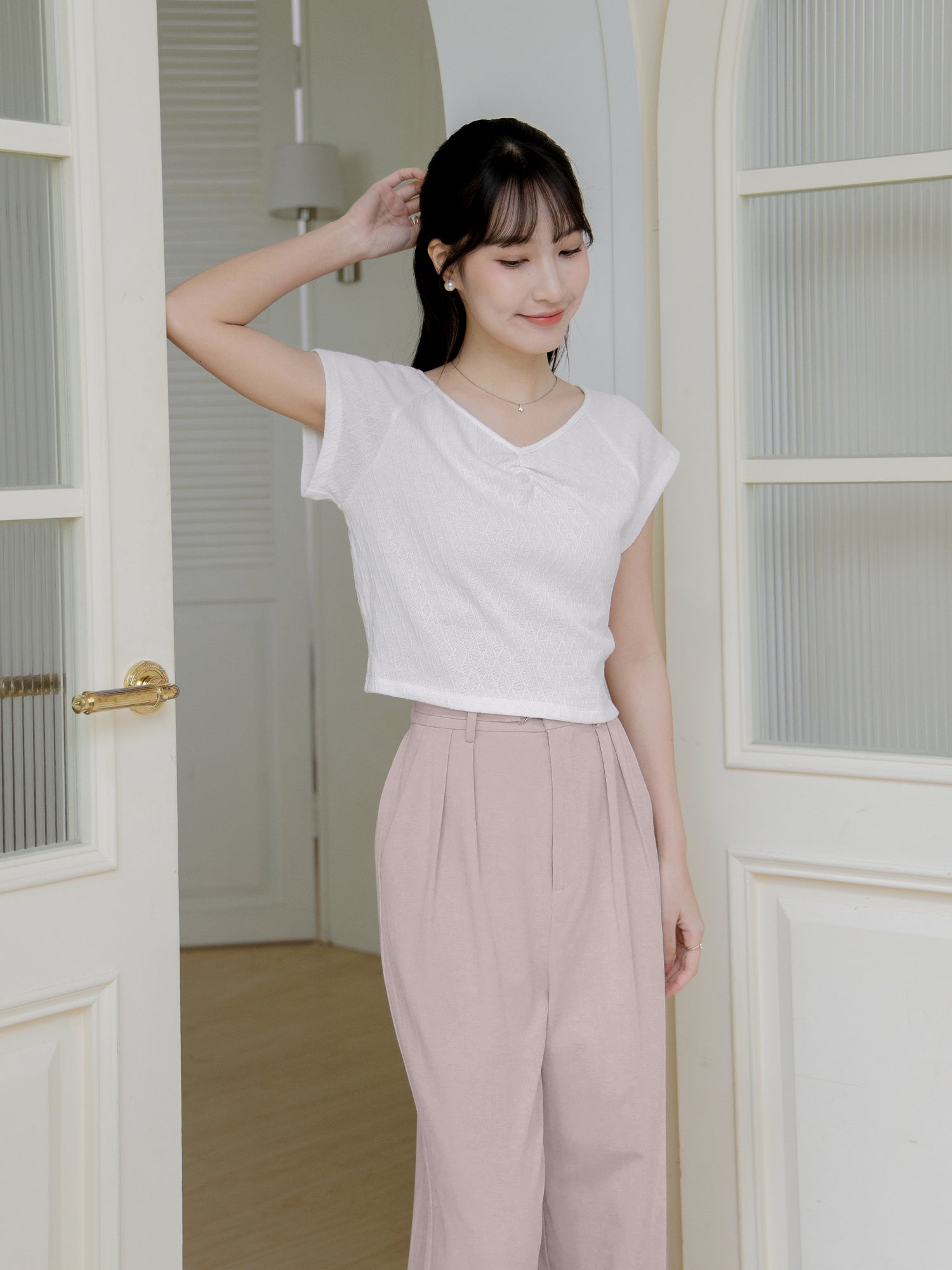 Gather Front Cap Sleeve Top