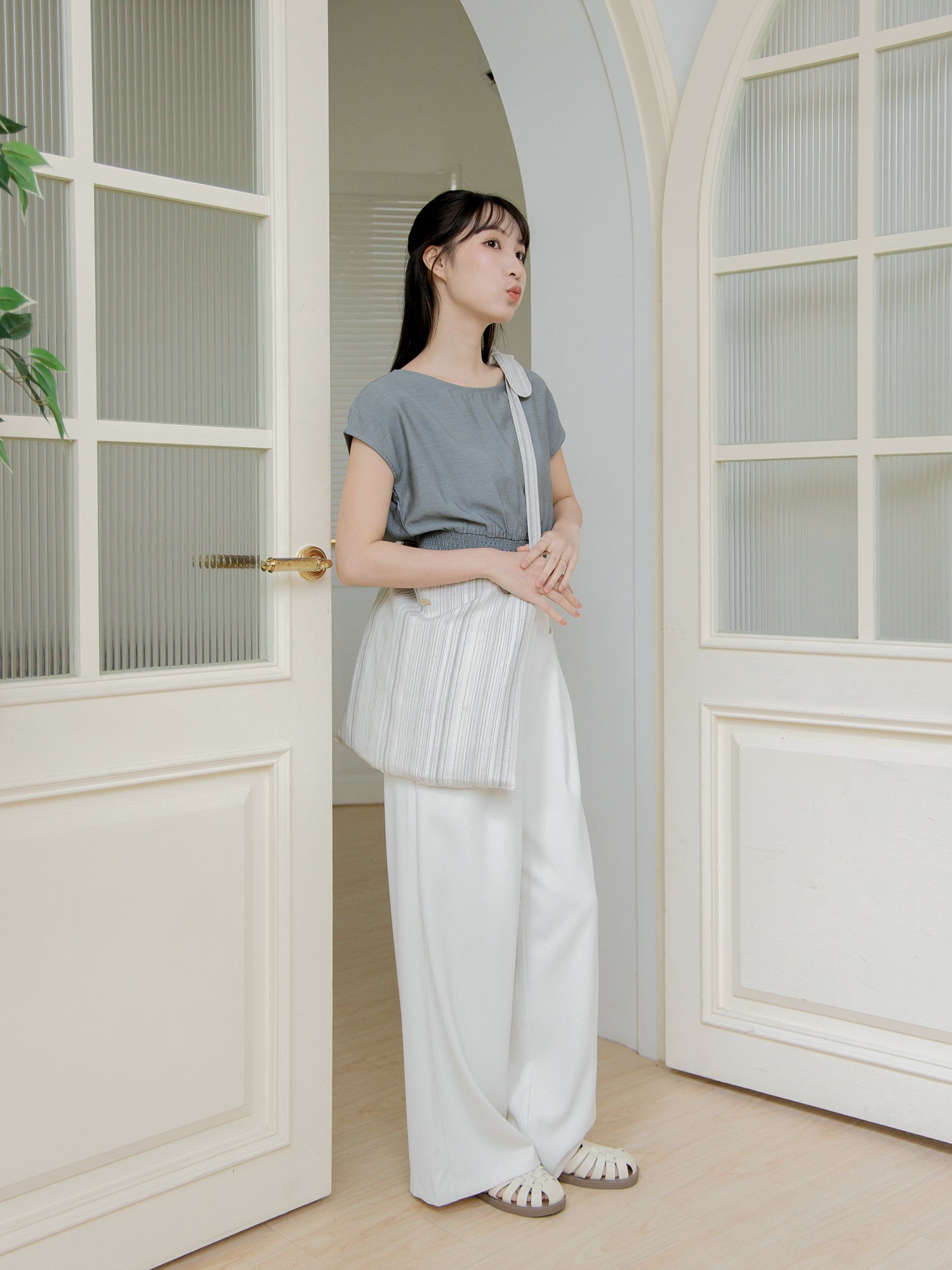 Striped Tie Shoulder Bag