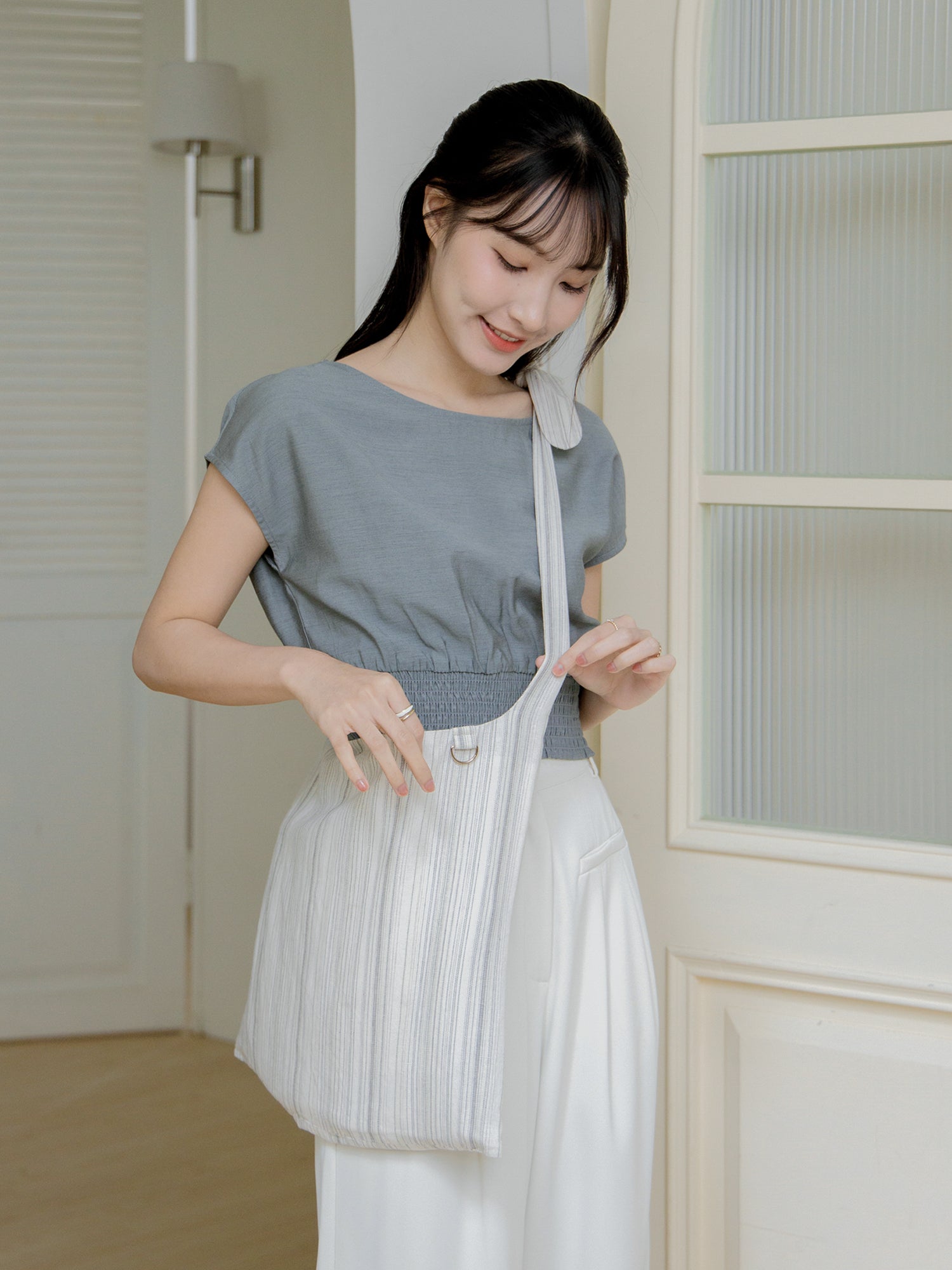 Striped Tie Shoulder Bag