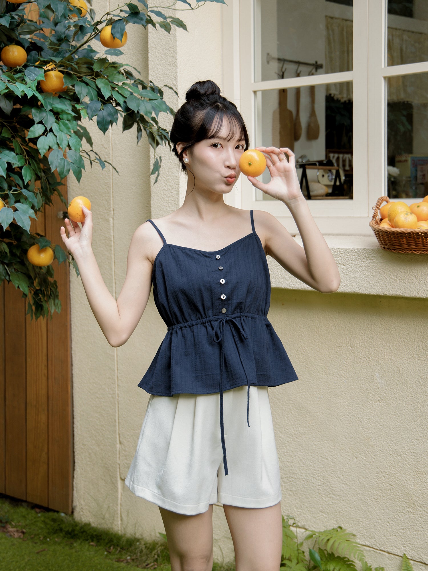 Buttoned Tie Waist Cami Top