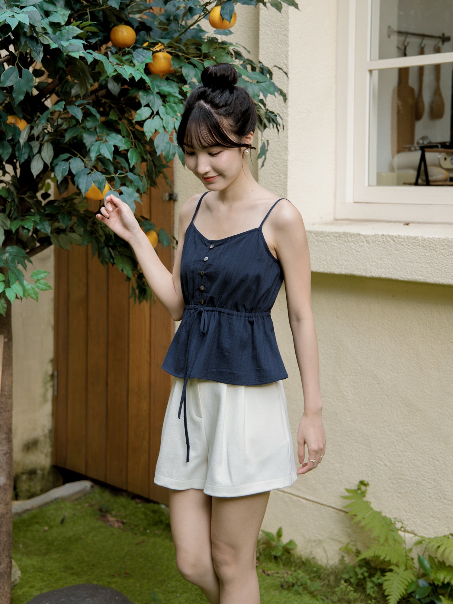 Buttoned Tie Waist Cami Top