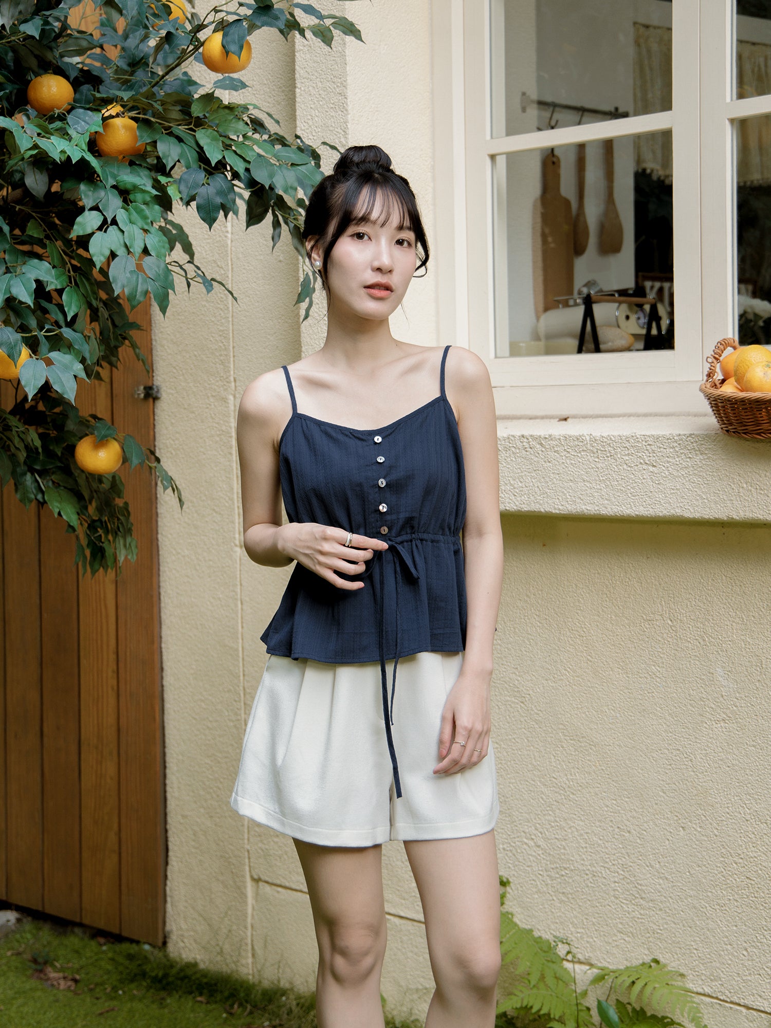 Buttoned Tie Waist Cami Top