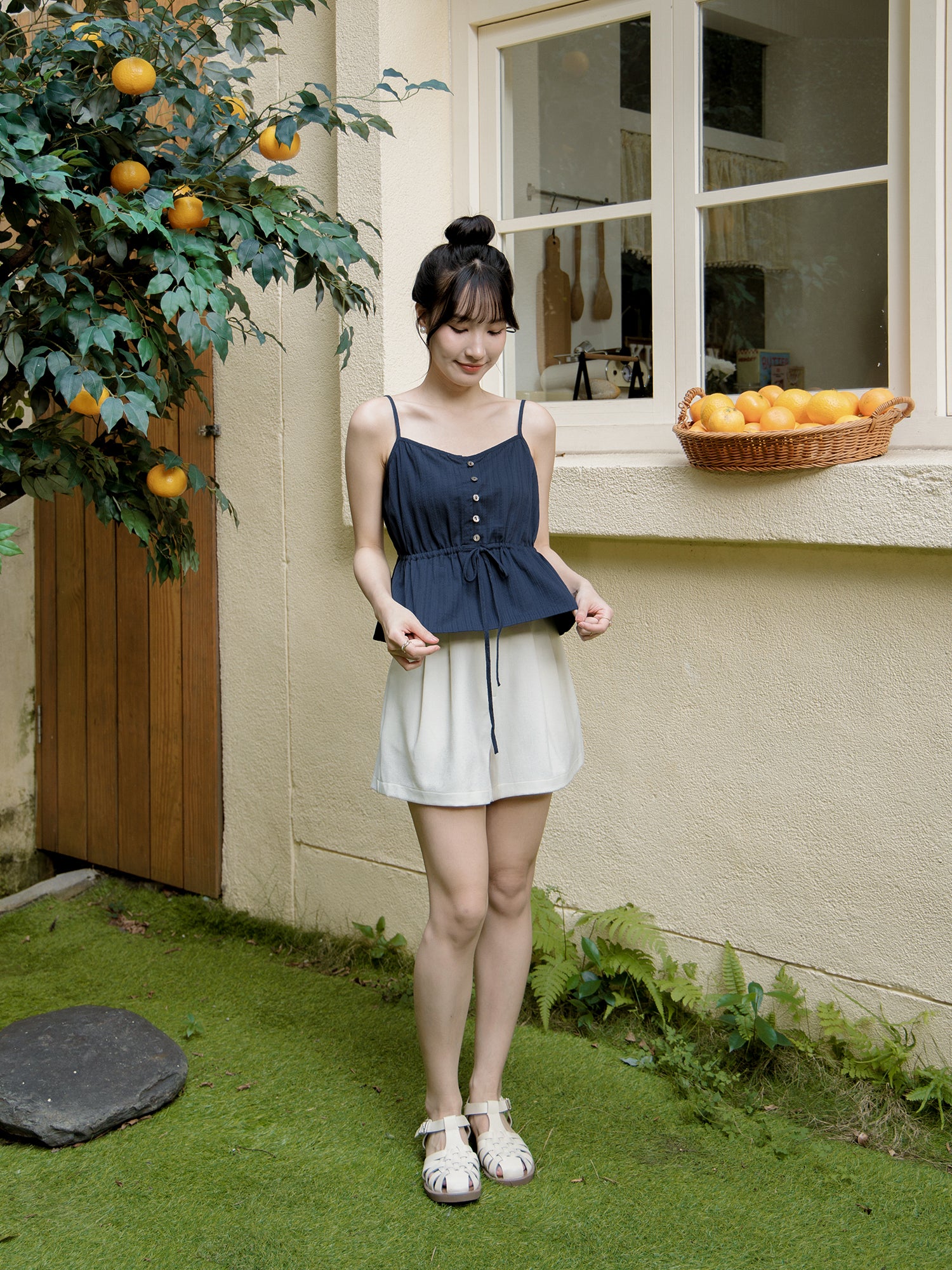 Buttoned Tie Waist Cami Top