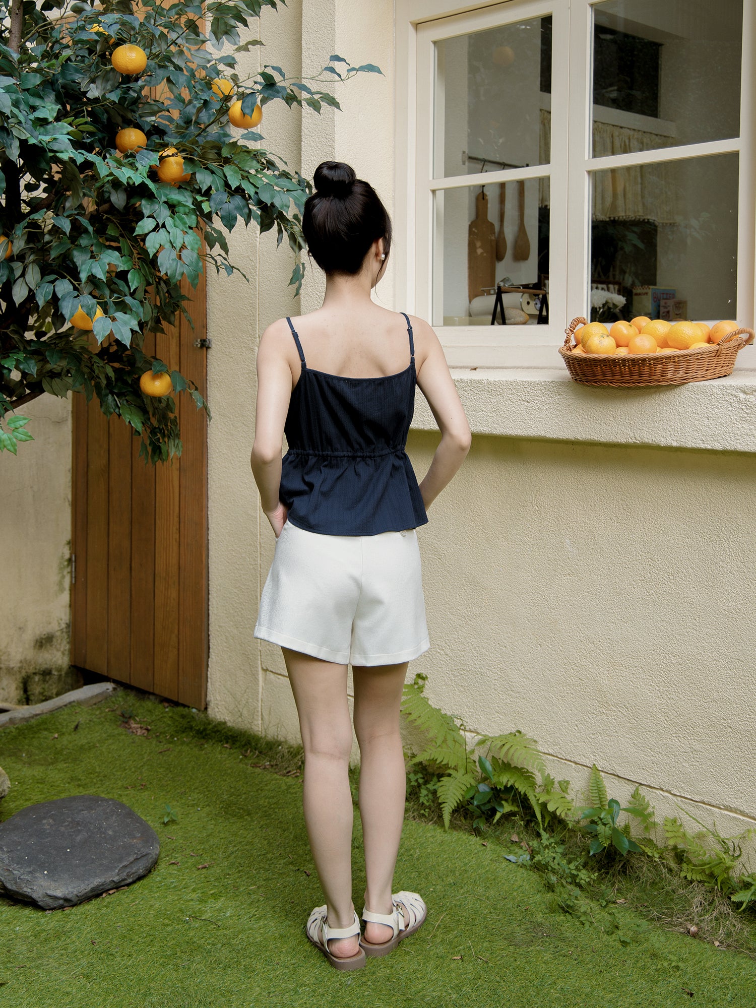 Buttoned Tie Waist Cami Top