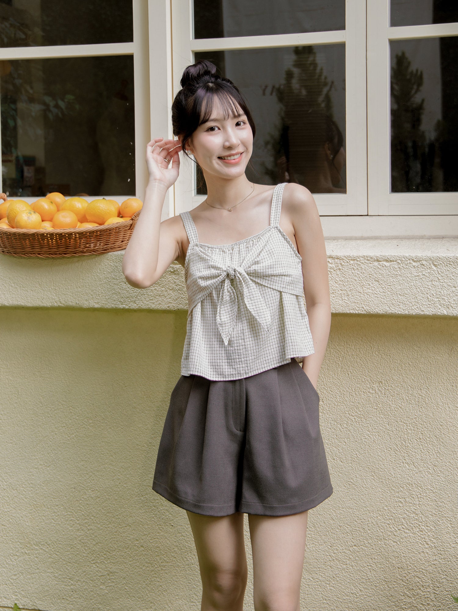 Tie Front Checker Top
