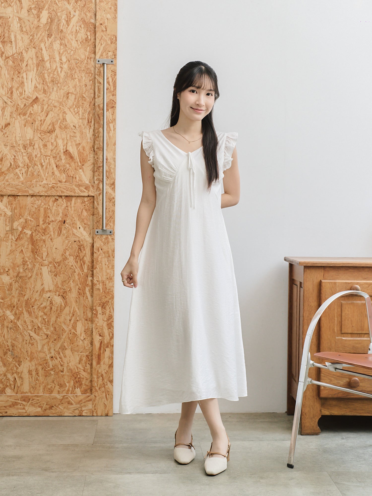 Ruffled Tie-Front Midi Dress