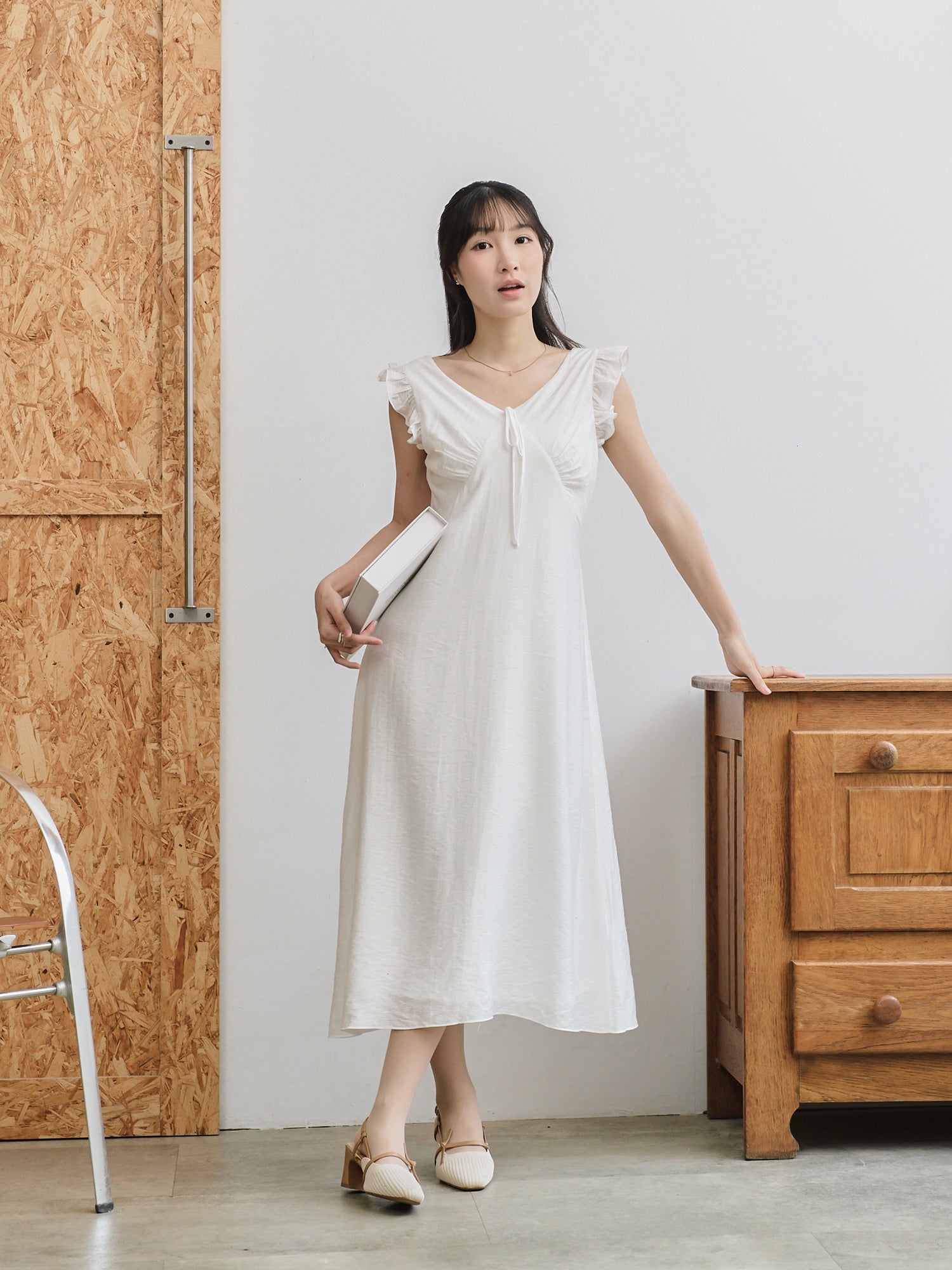 Ruffled Tie-Front Midi Dress