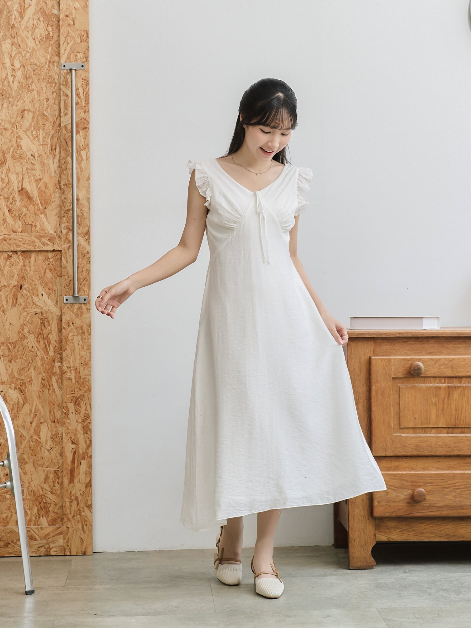 Ruffled Tie-Front Midi Dress