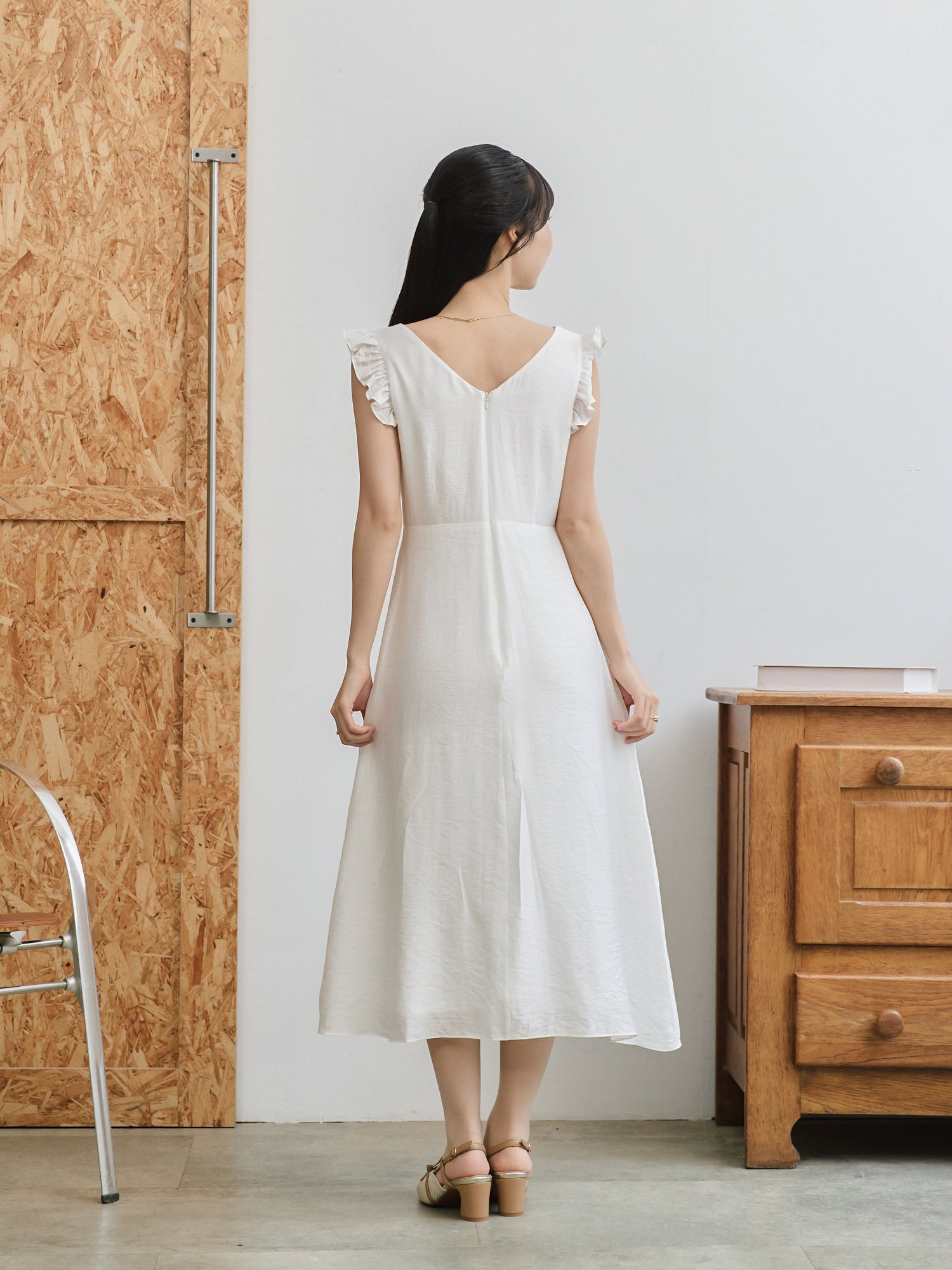 Ruffled Tie-Front Midi Dress