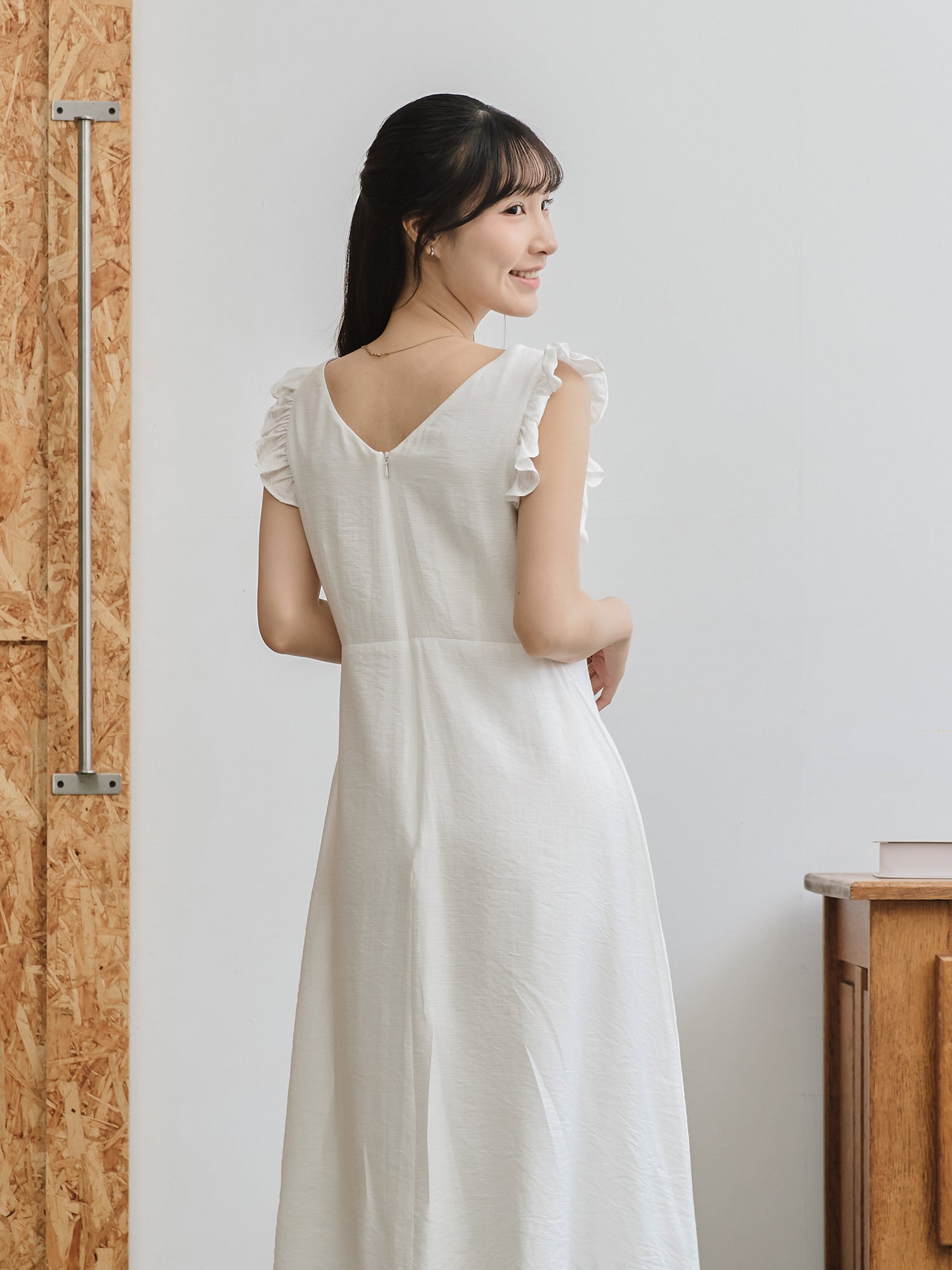 Ruffled Tie-Front Midi Dress