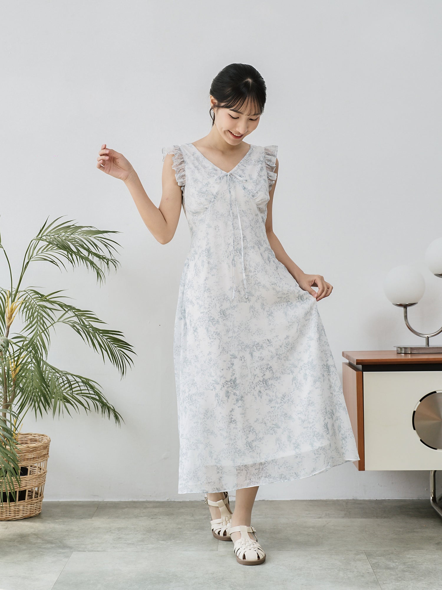 Ruffled Tie-Front Midi Dress