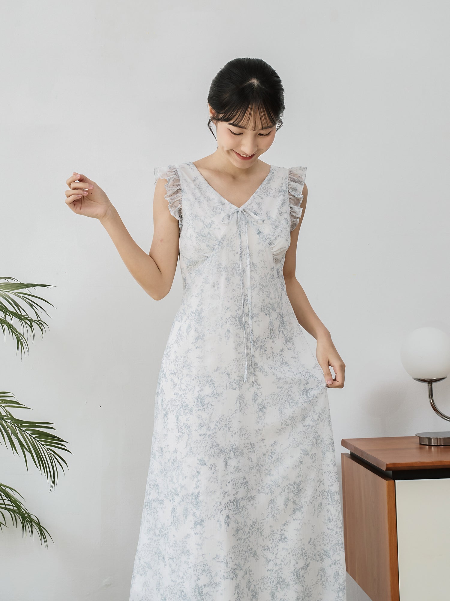 Ruffled Tie-Front Midi Dress