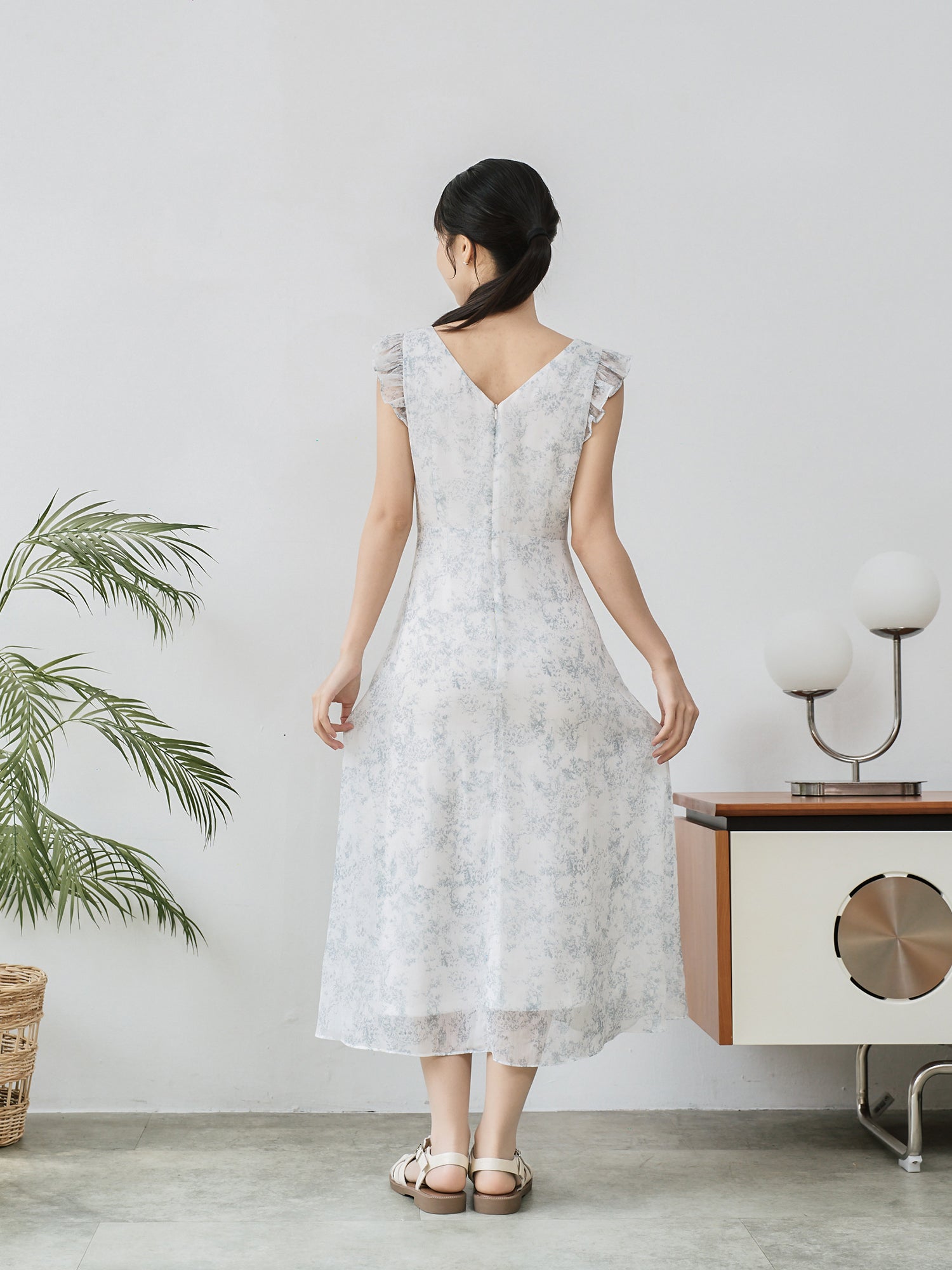 Ruffled Tie-Front Midi Dress