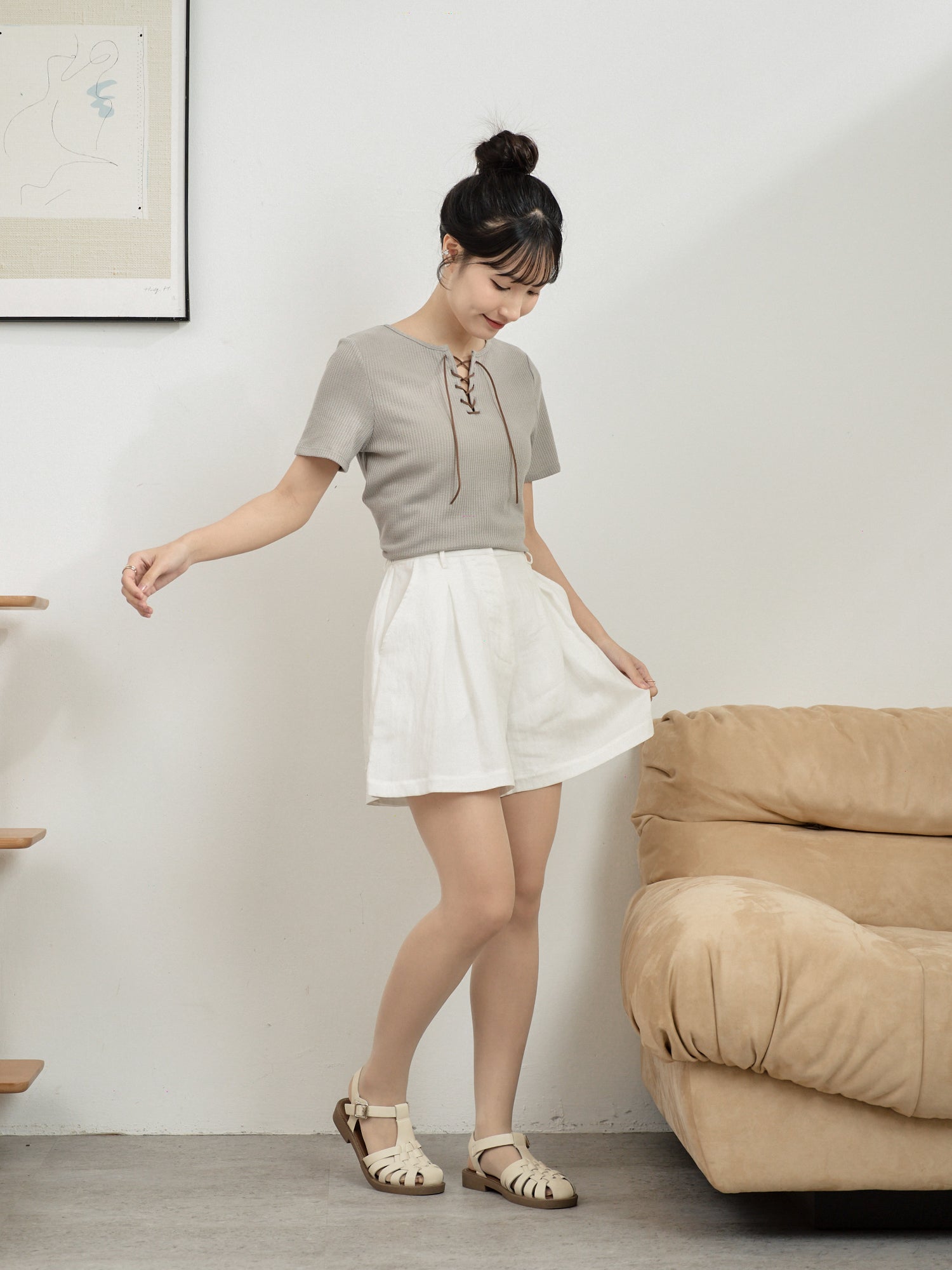 Suede Lace Up Waffle Top